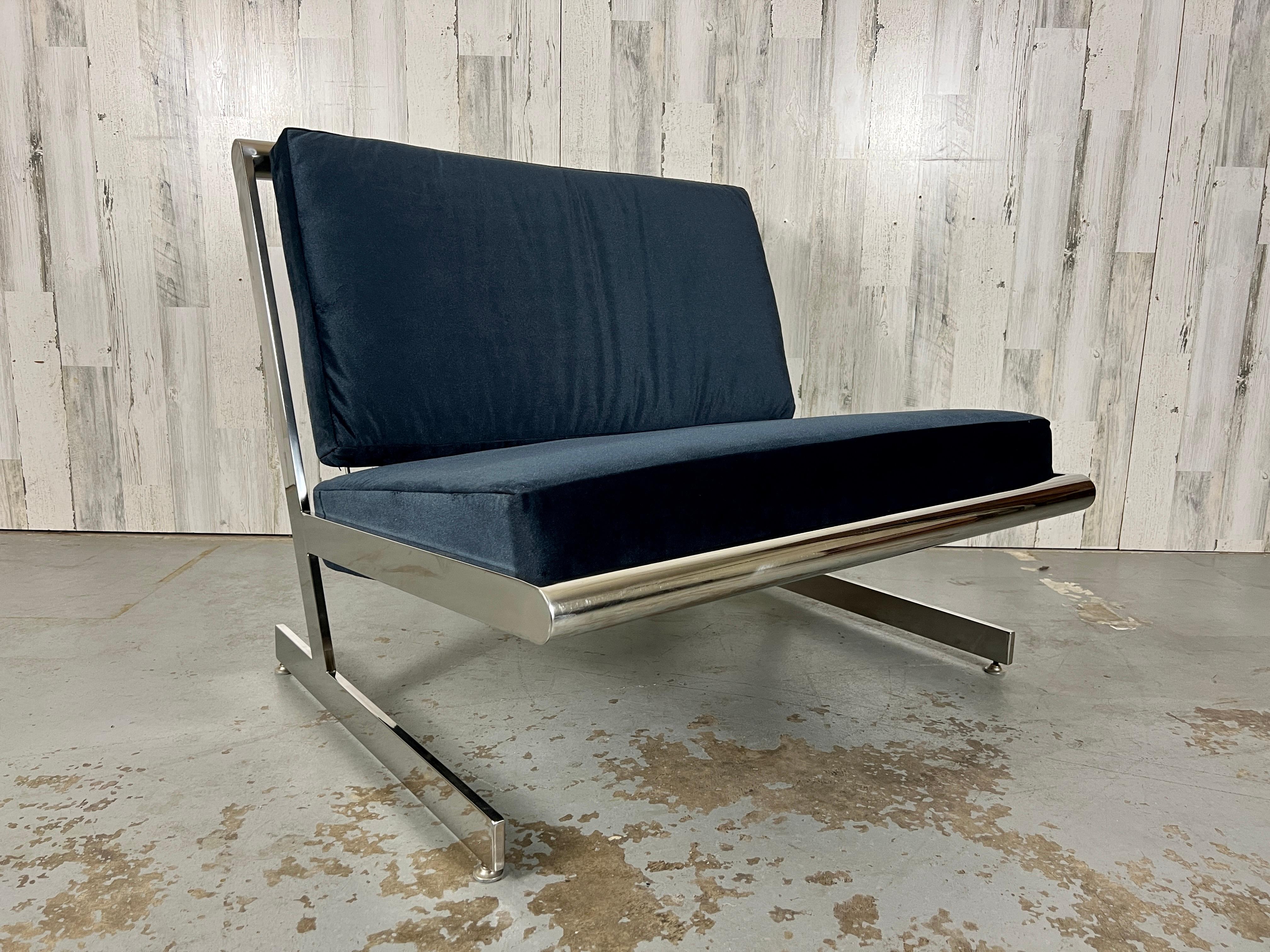Mid-Century Modern Stainless Steel Cantilevered Lounge Chair For Sale