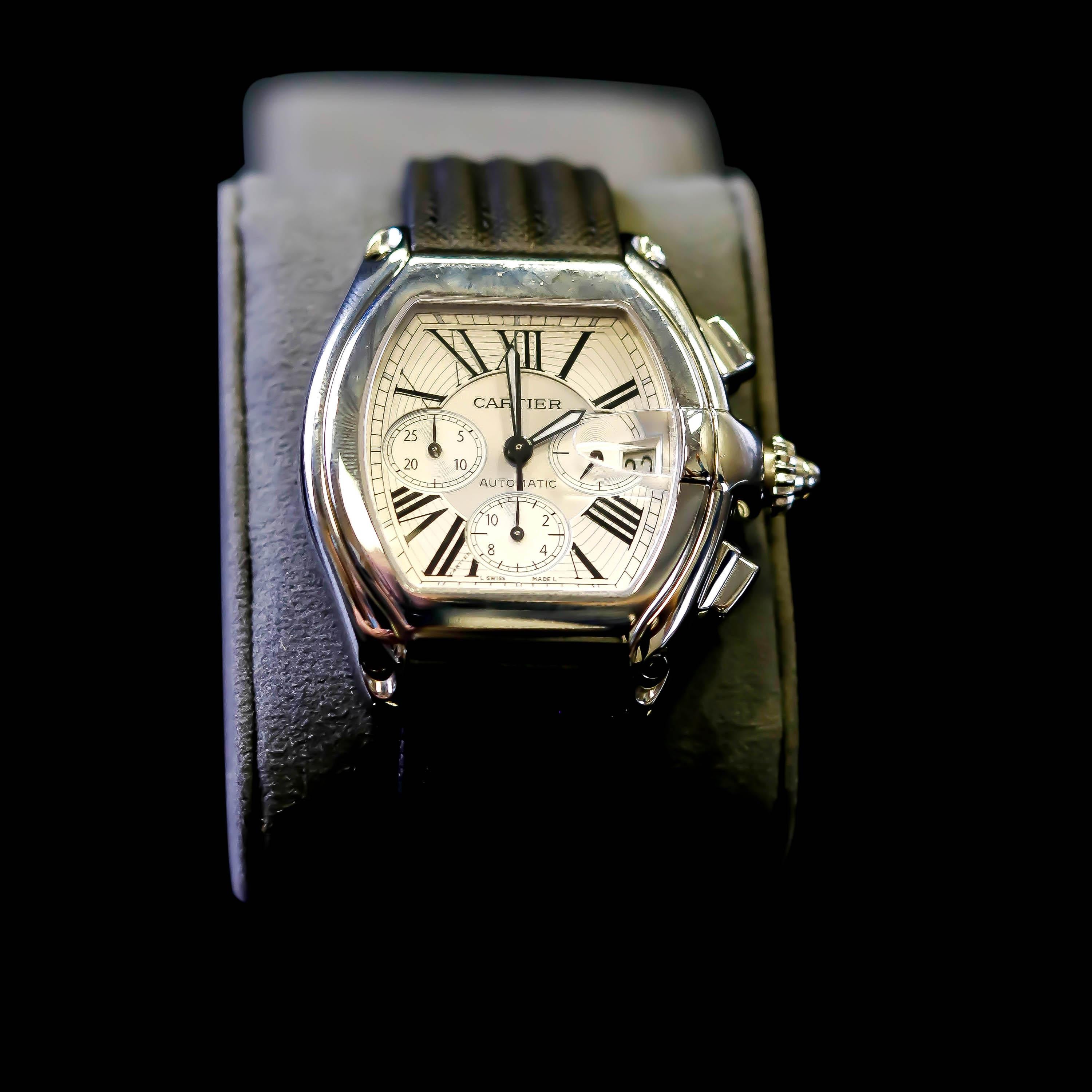 Montre-bracelet chronographe automatique Cartier Roadster XXL en acier inoxydable pour hommes en vente 4
