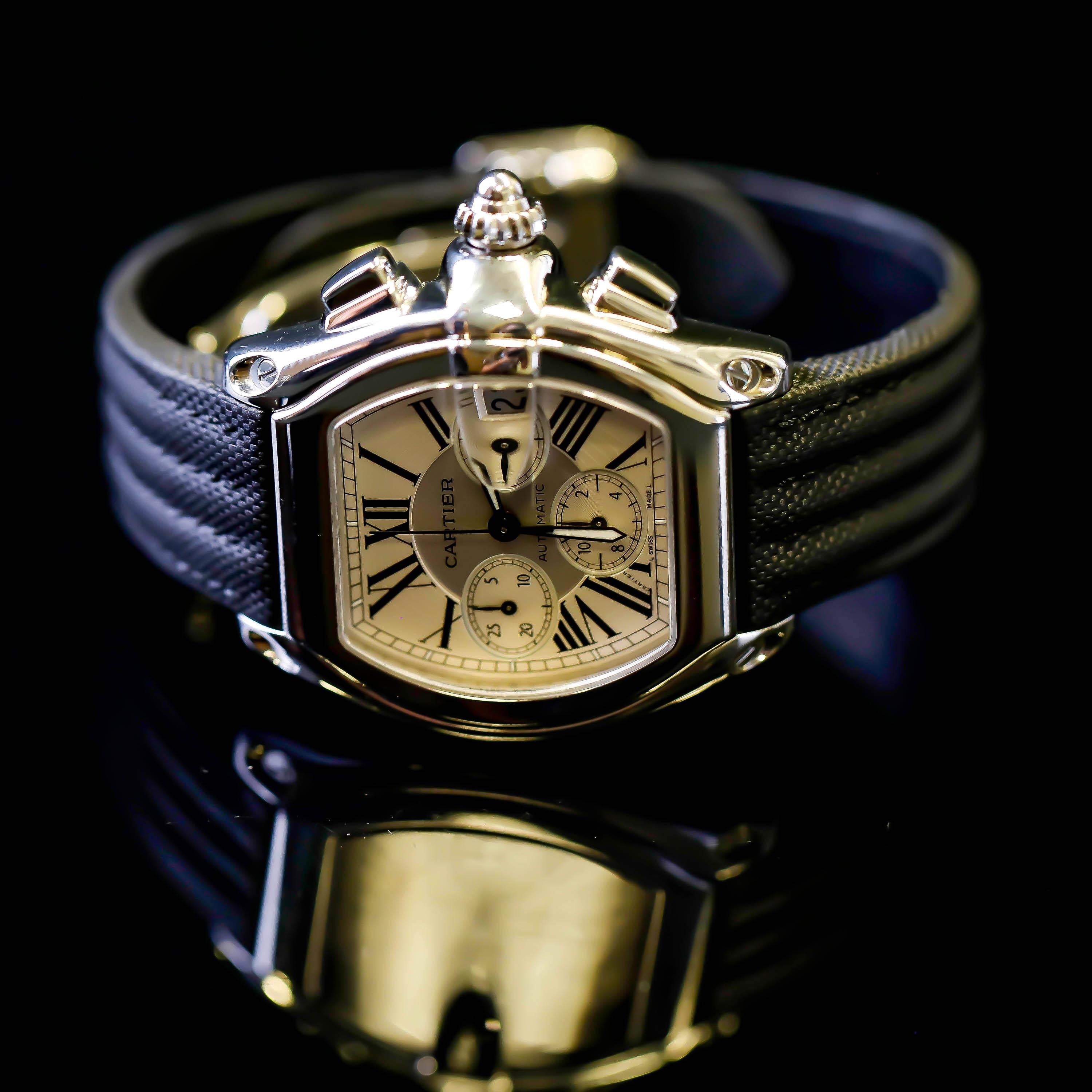 Montre-bracelet chronographe automatique Cartier Roadster XXL en acier inoxydable pour hommes en vente 5