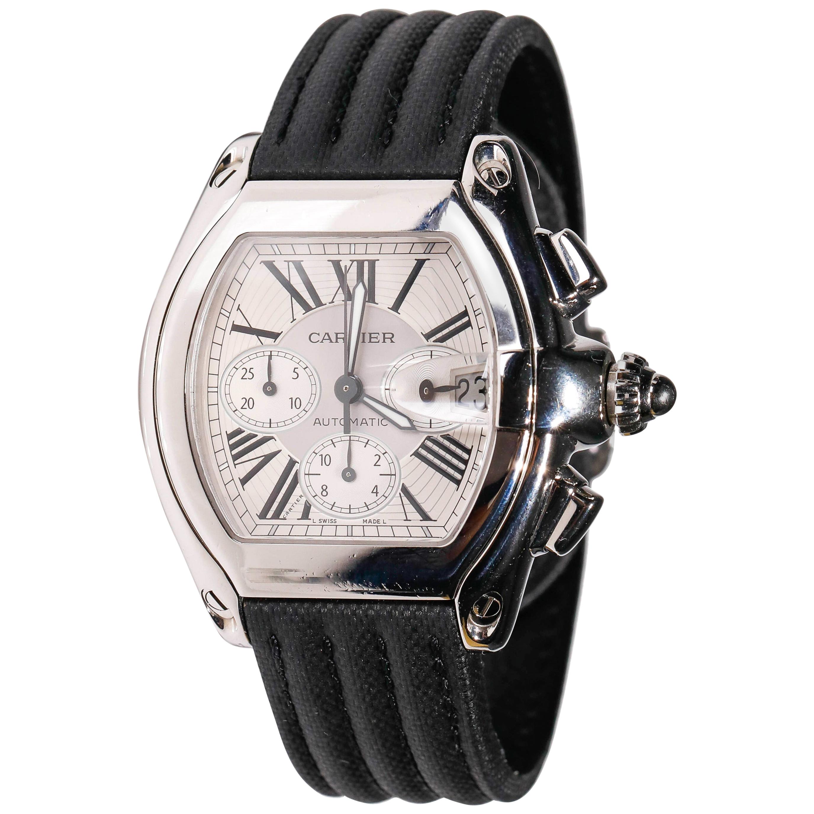 Stainless Steel Cartier Roadster XXL Chronograph Automatic Men's Wristwatch