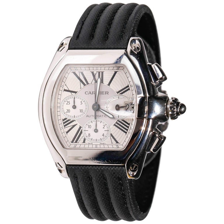 Stainless Steel Cartier Roadster XXL Chronograph Automatic Men's Wristwatch For Sale