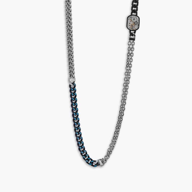 Mehrreihige Edelstahl-Halskette Catena mit blauer Emaille Herren im Angebot