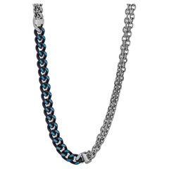 Stainless Steel Catena Multi Necklace with Blue Enamel