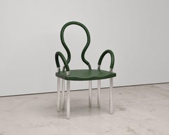 Stainless Steel Chair with Green Leather