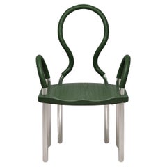 Stainless Steel Chair with Green Leather