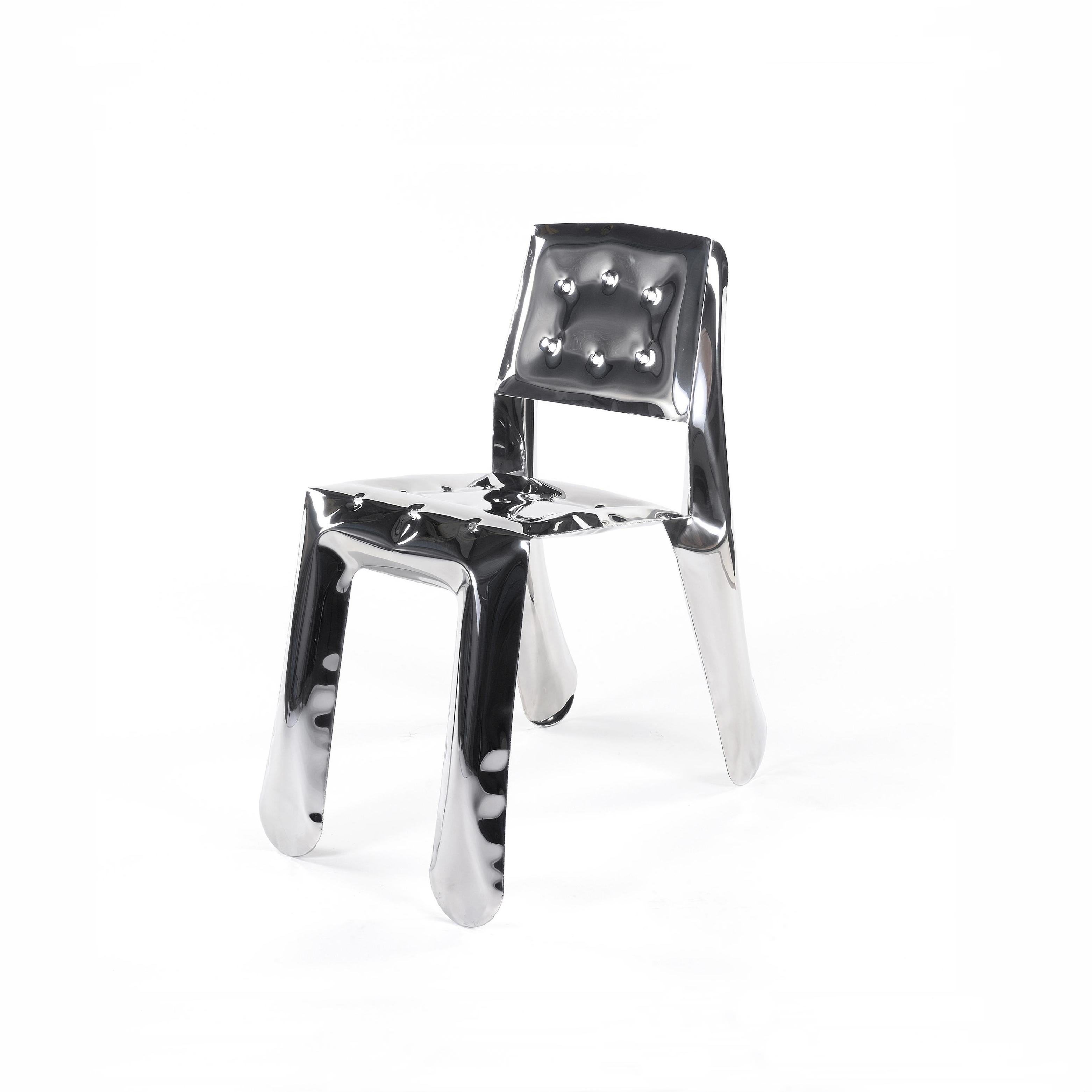 Stainless Steel Chippensteel 0.5 Sculptural Chair by Zieta
Dimensions: D 58 x W 46 x H 80 cm 
Material: Stainless steel. 
Finish: Polished.
Also available in colors: Flamed gold, cosmic blue, stainless steel, or powder-coated. 

Chippensteel 0.5 is