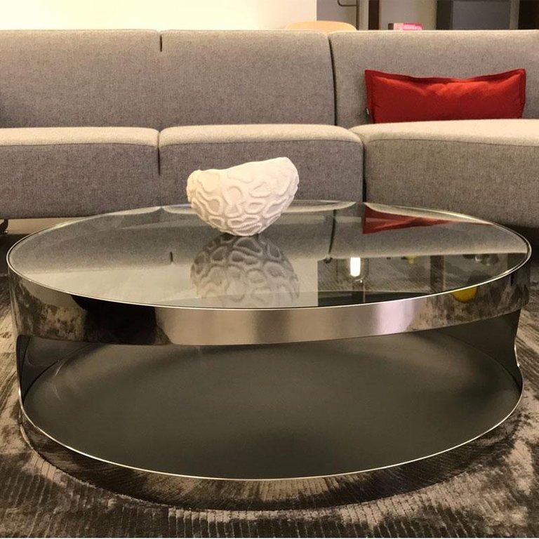 Gallotti & Radice Stainless Steel Clear Tab Glass Coffee Table In Good Condition In New York, NY