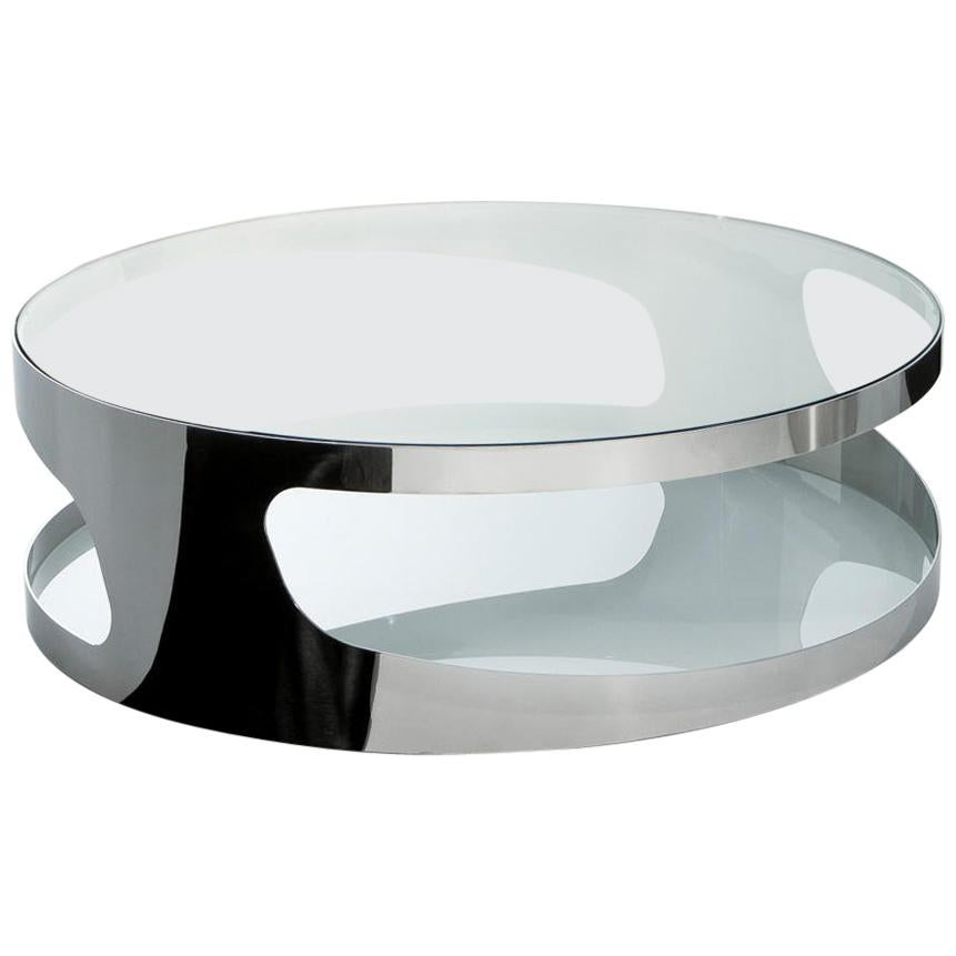 Gallotti & Radice Stainless Steel Clear Tab Glass Coffee Table