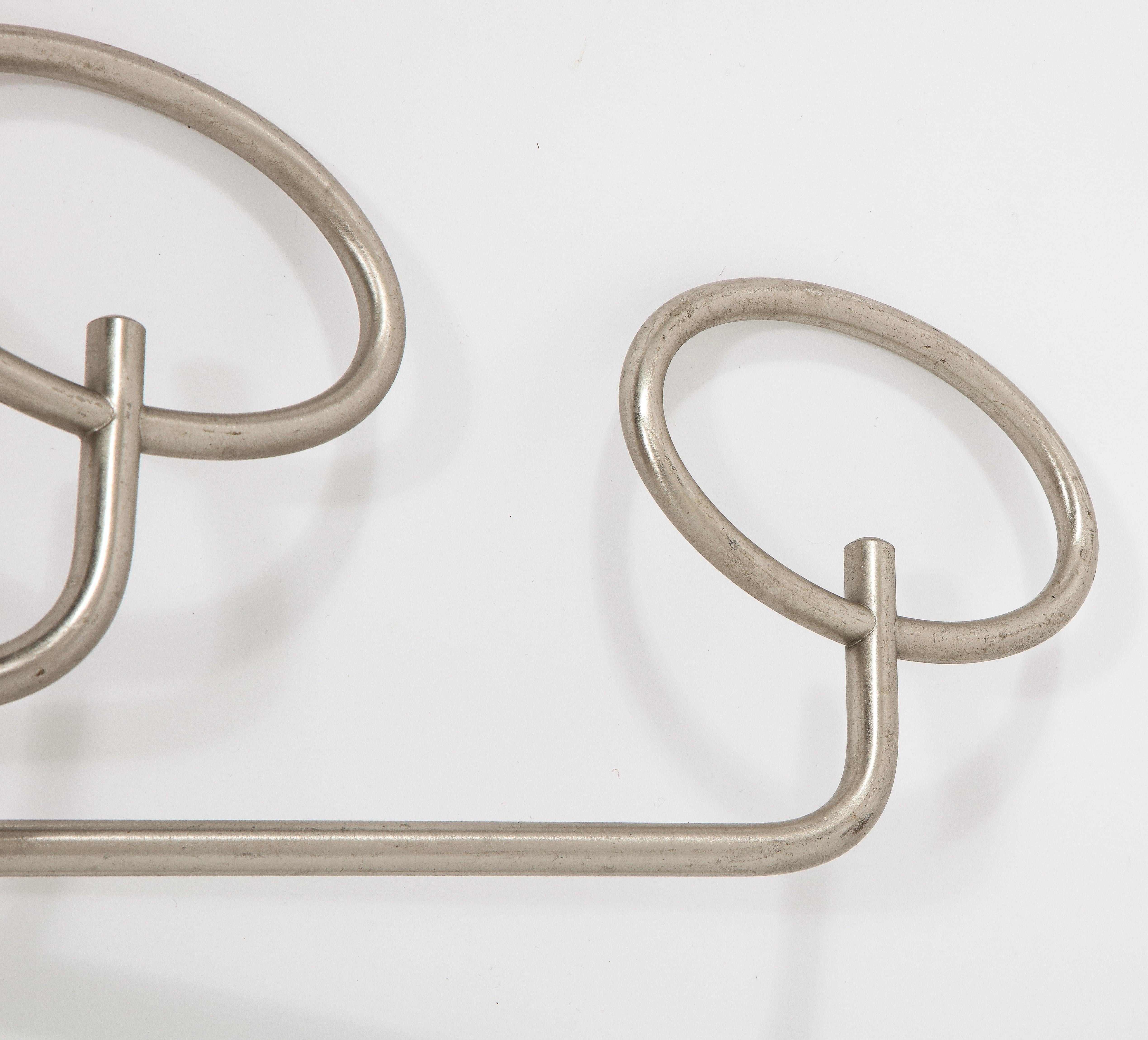 French Pair of Stainless Steel Coat Hooks or Racks, France 1970's For Sale