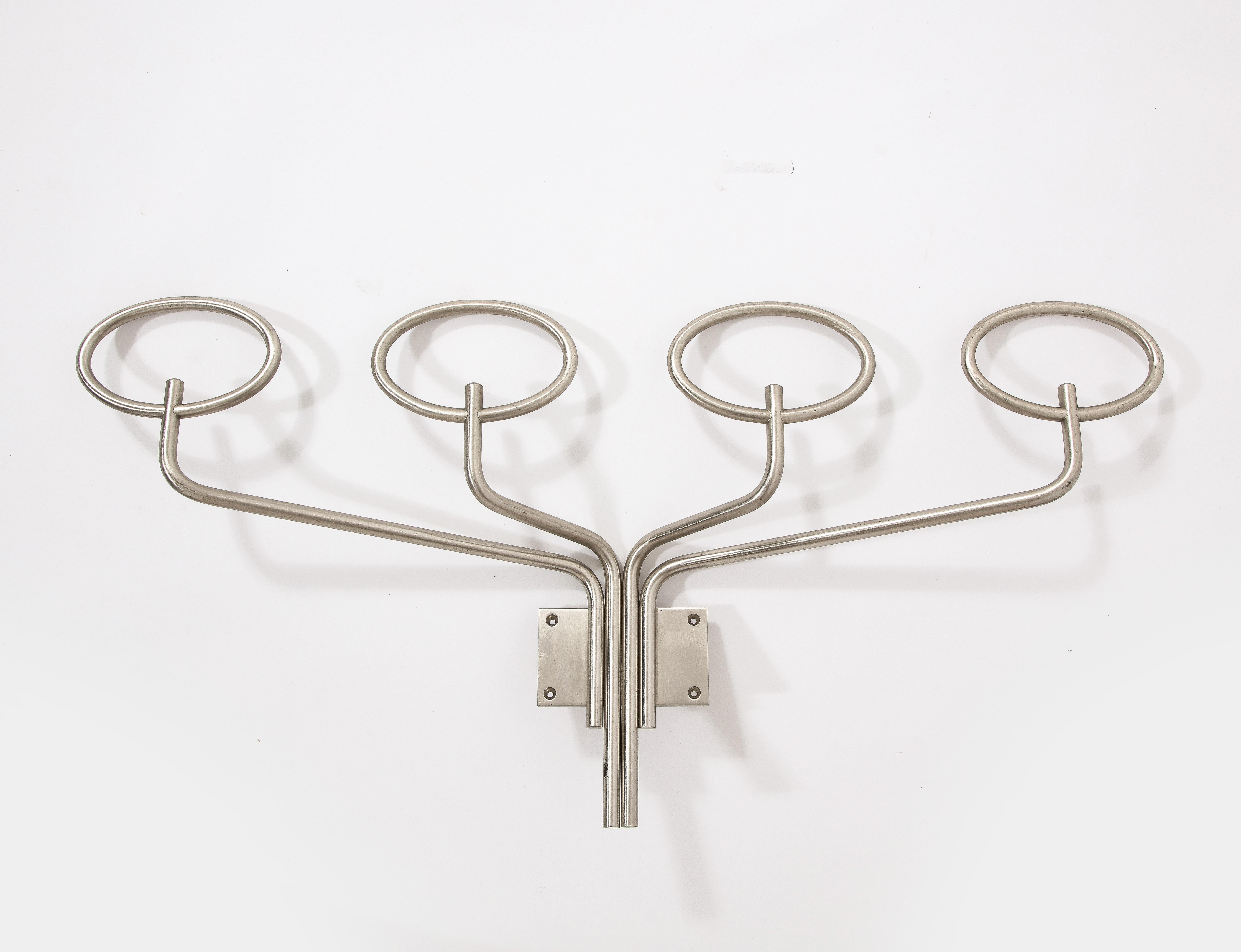 20th Century Pair of Stainless Steel Coat Hooks or Racks, France 1970's For Sale