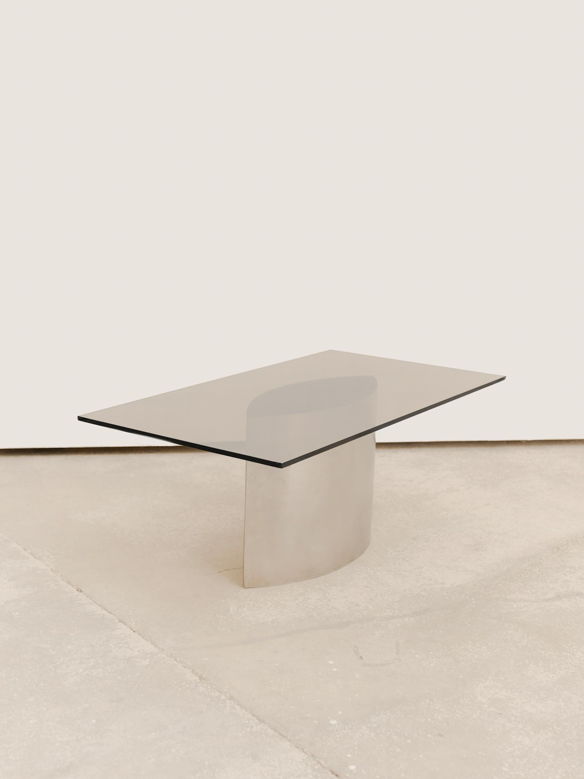 Mesa de centro de acero inoxidable, años 80 Francia en venta 12