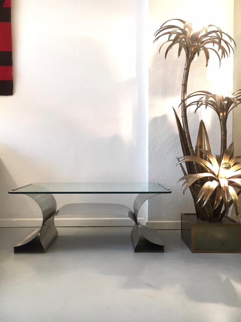 Stainless Steel Coffee Table by François Monnet produced by Kappa, France 1970's For Sale 1
