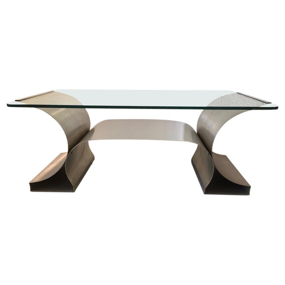 Stainless Steel Coffee Table by François Monnet produced by Kappa, France 1970's For Sale