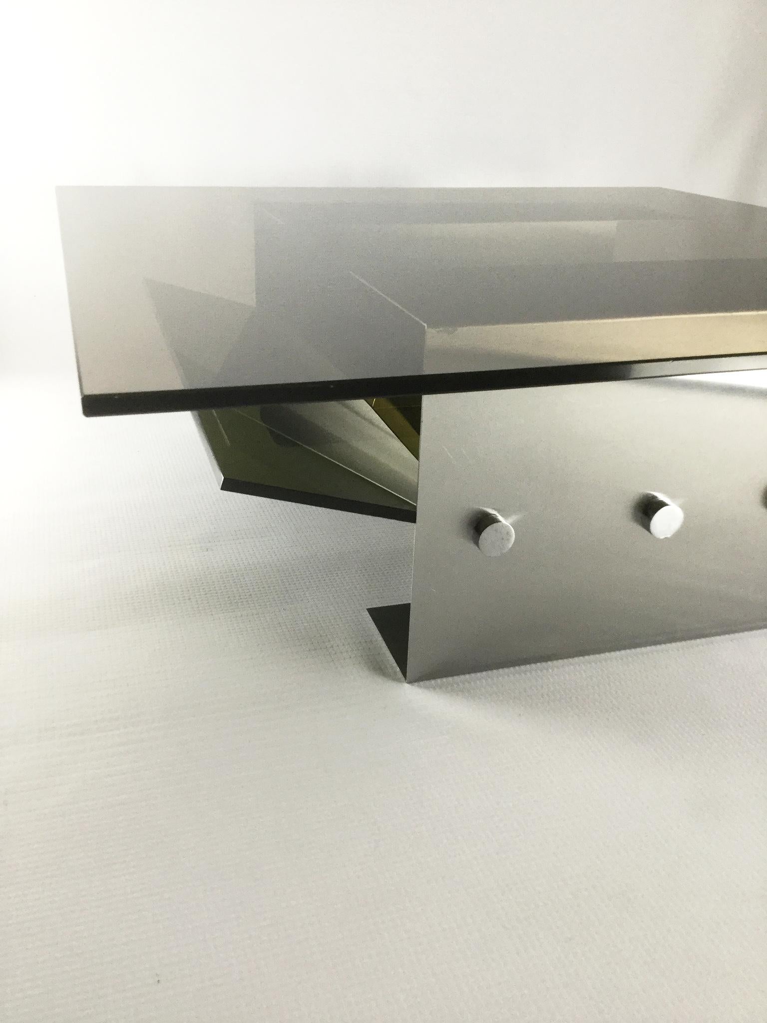 French 1970s Coffee Table Stainless Steel Frame with Perspex Magazine Rack In Good Condition In London, GB