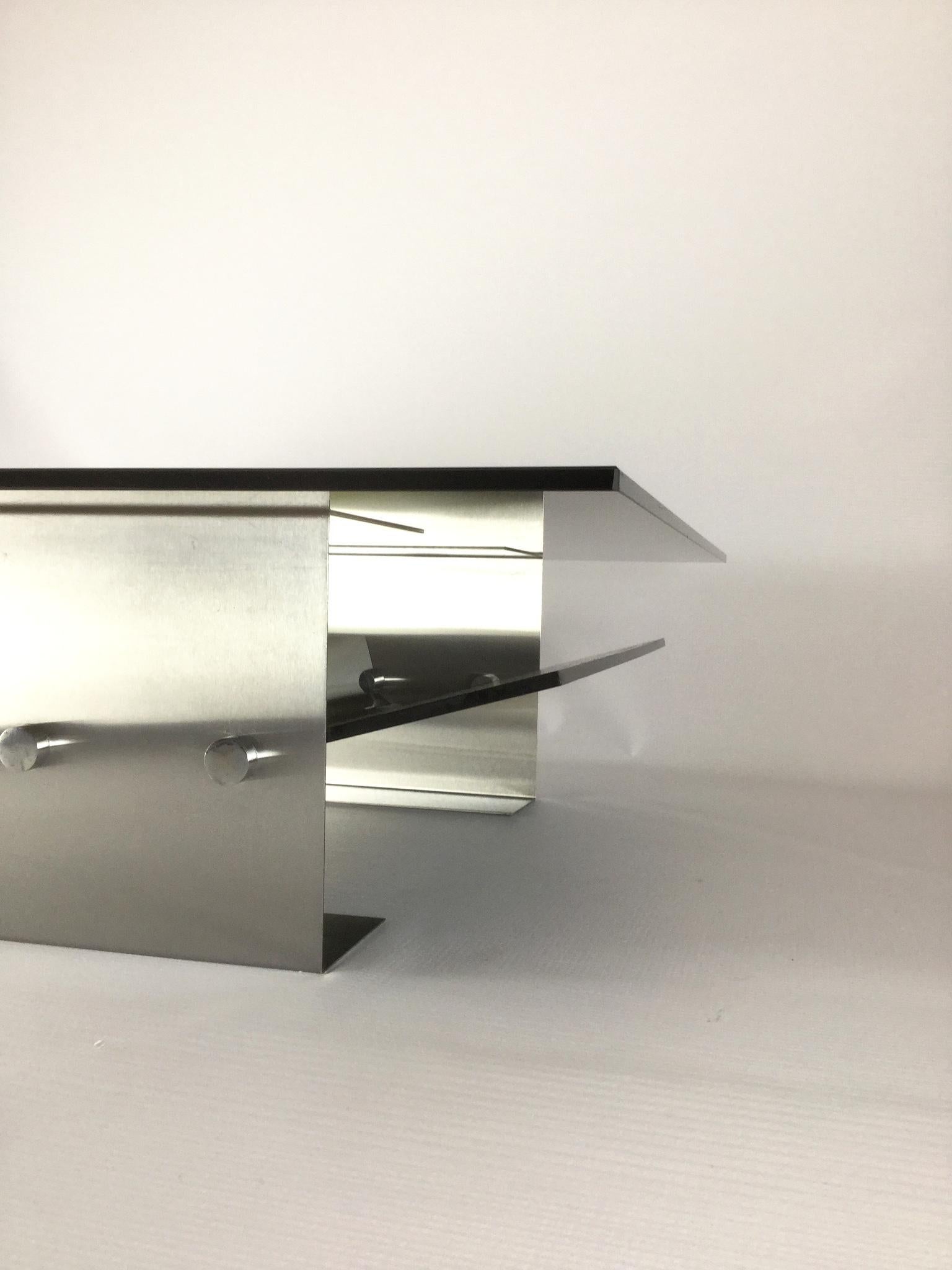 20th Century French 1970s Coffee Table Stainless Steel Frame with Perspex Magazine Rack