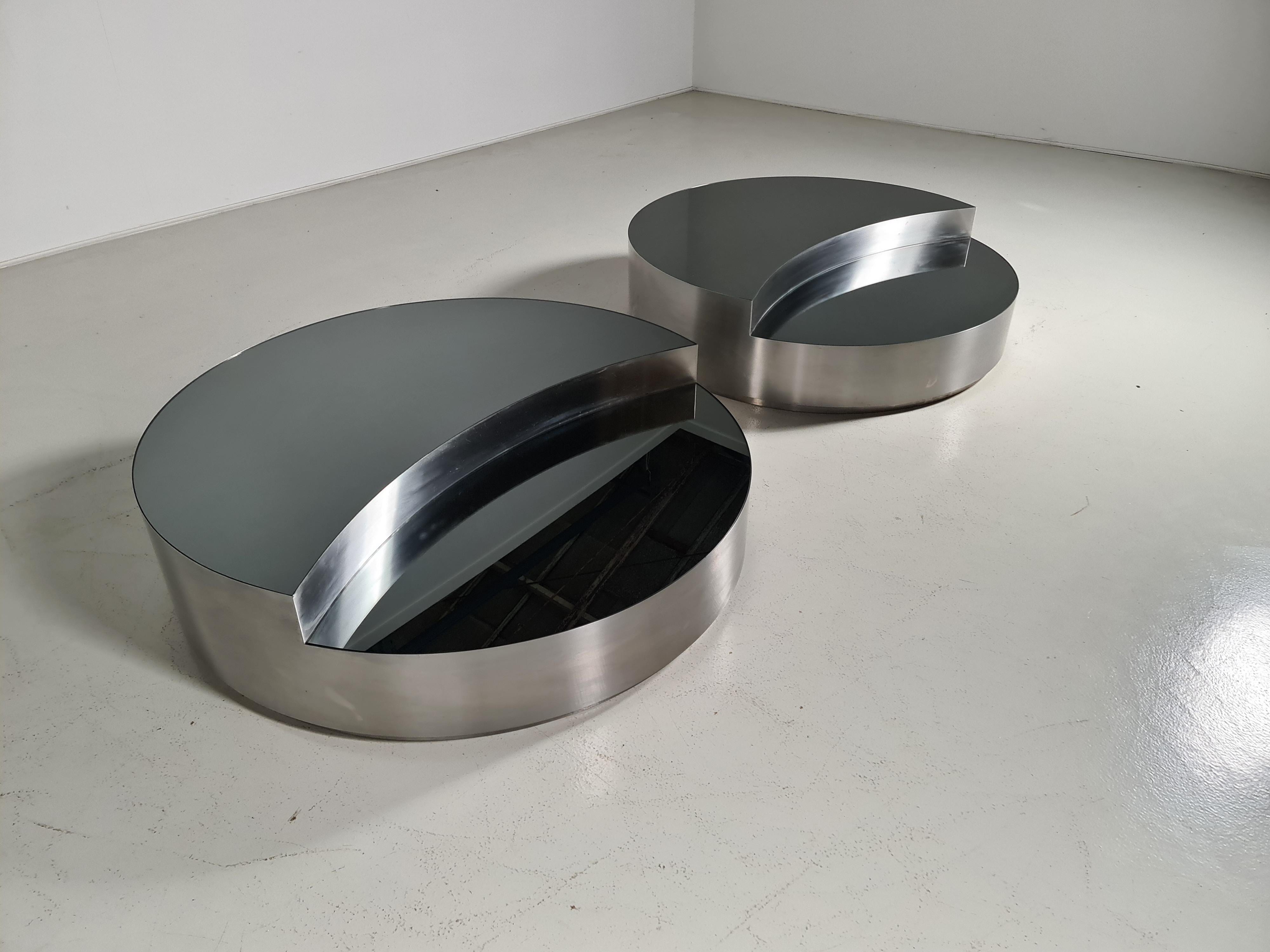 Mid-Century Modern Stainless Steel Coffee Table with Smoked Mirrored Top from the 1970s