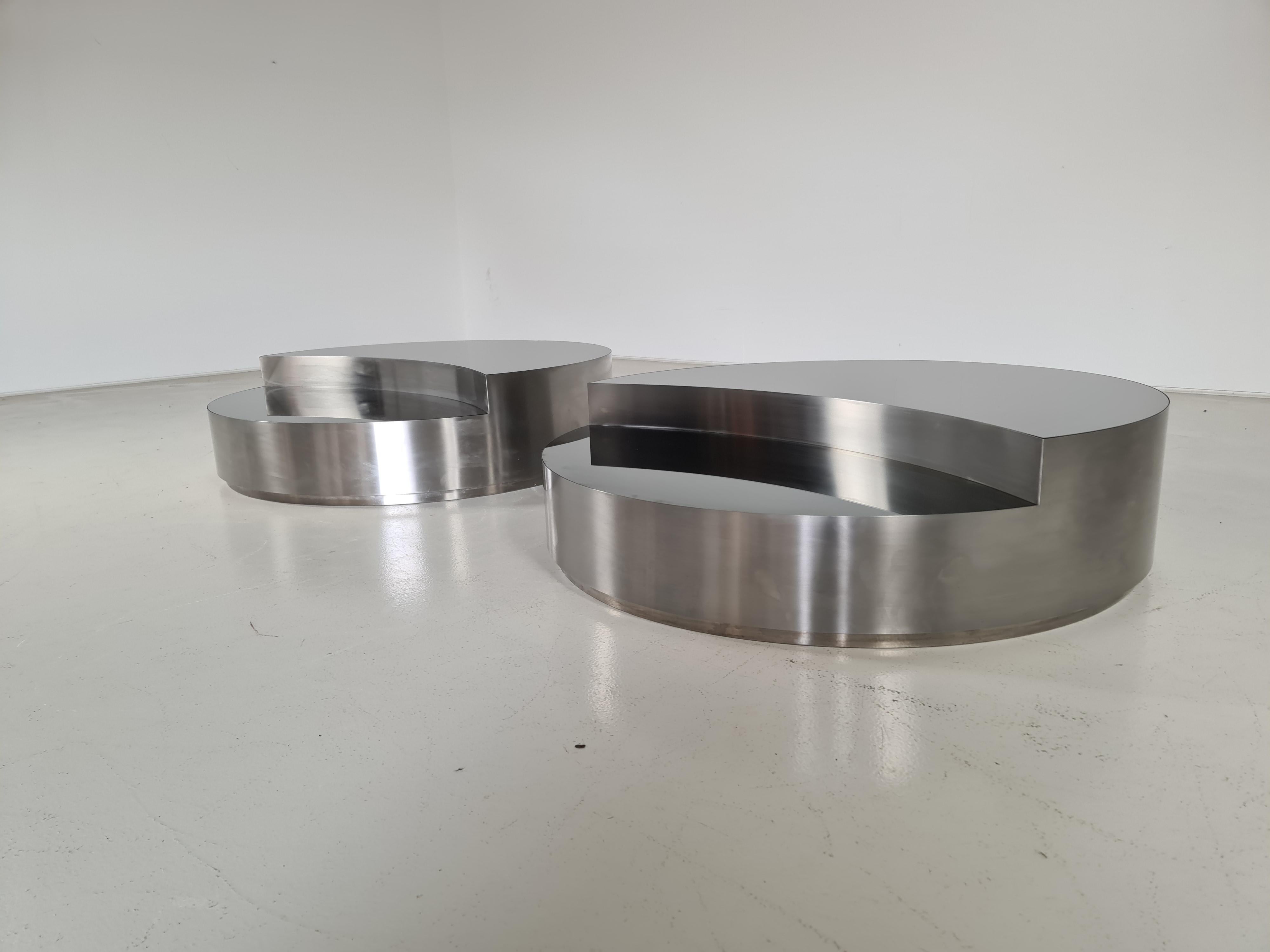 Stainless Steel Coffee Table with Smoked Mirrored Top from the 1970s In Good Condition In amstelveen, NL