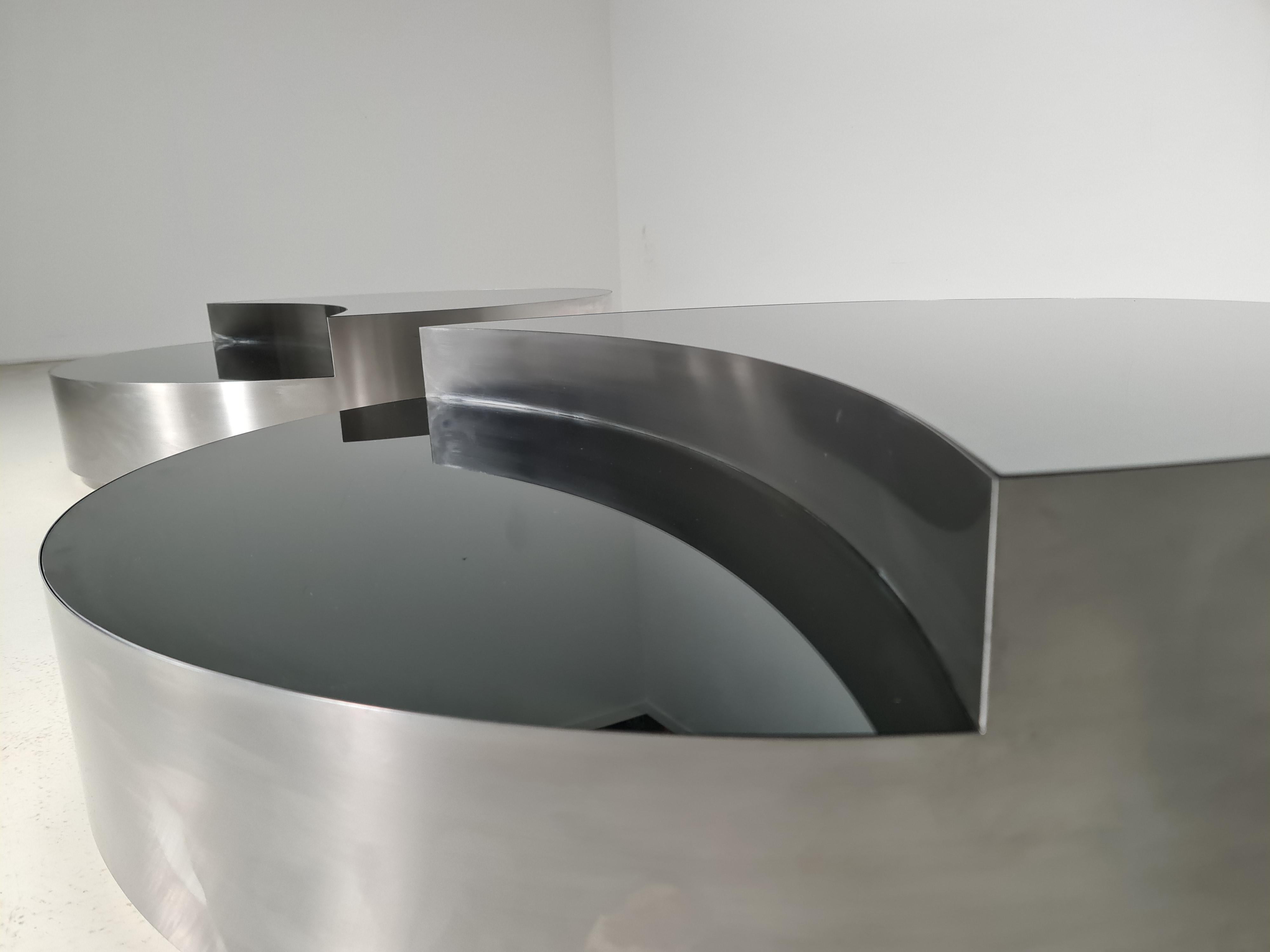 Stainless Steel Coffee Table with Smoked Mirrored Top from the 1970s 2