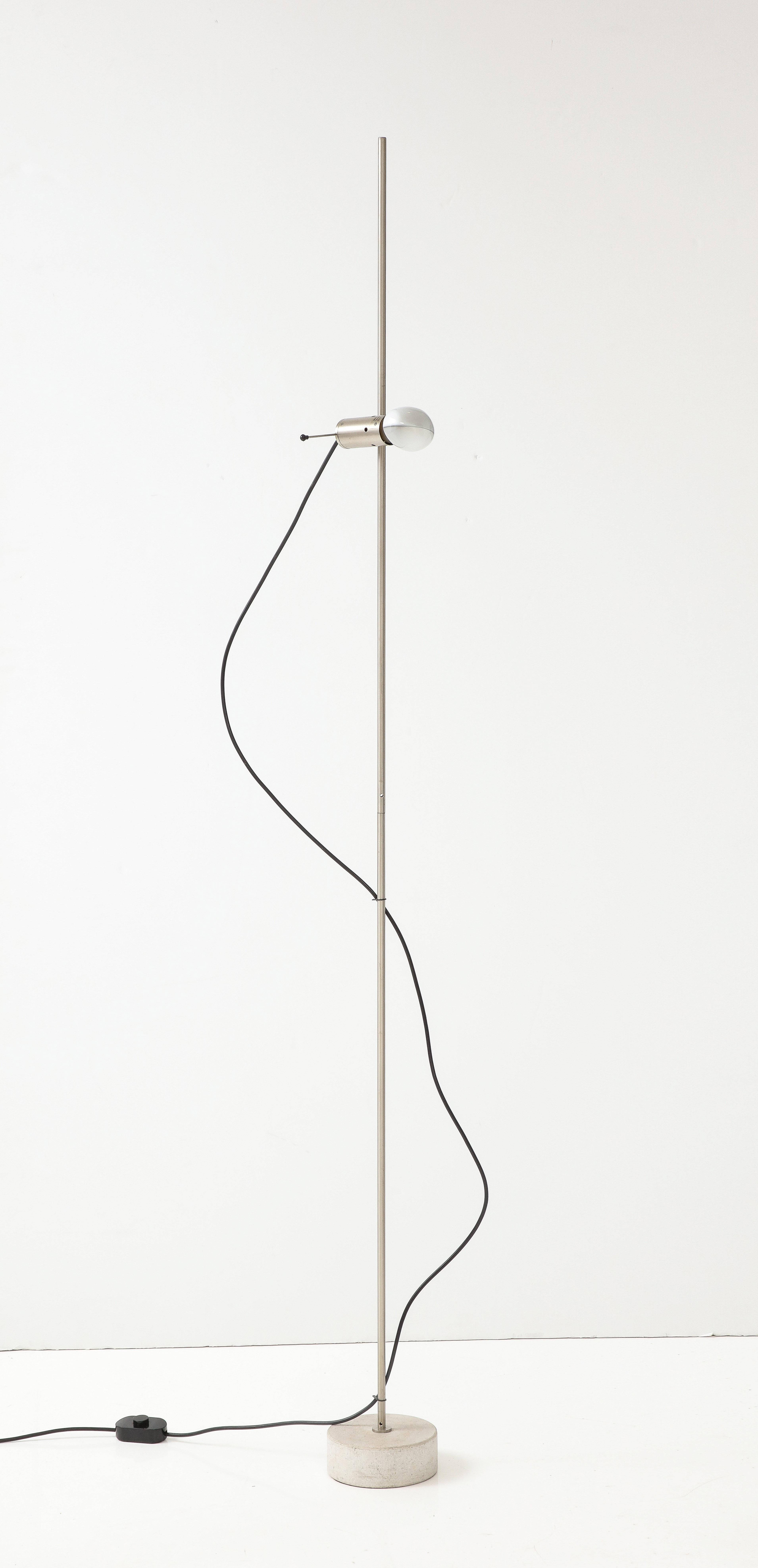 Italian Stainless Steel & Concrete Base Floor Lamp by Tito Agnoli f. Oluce - Italy 1960s