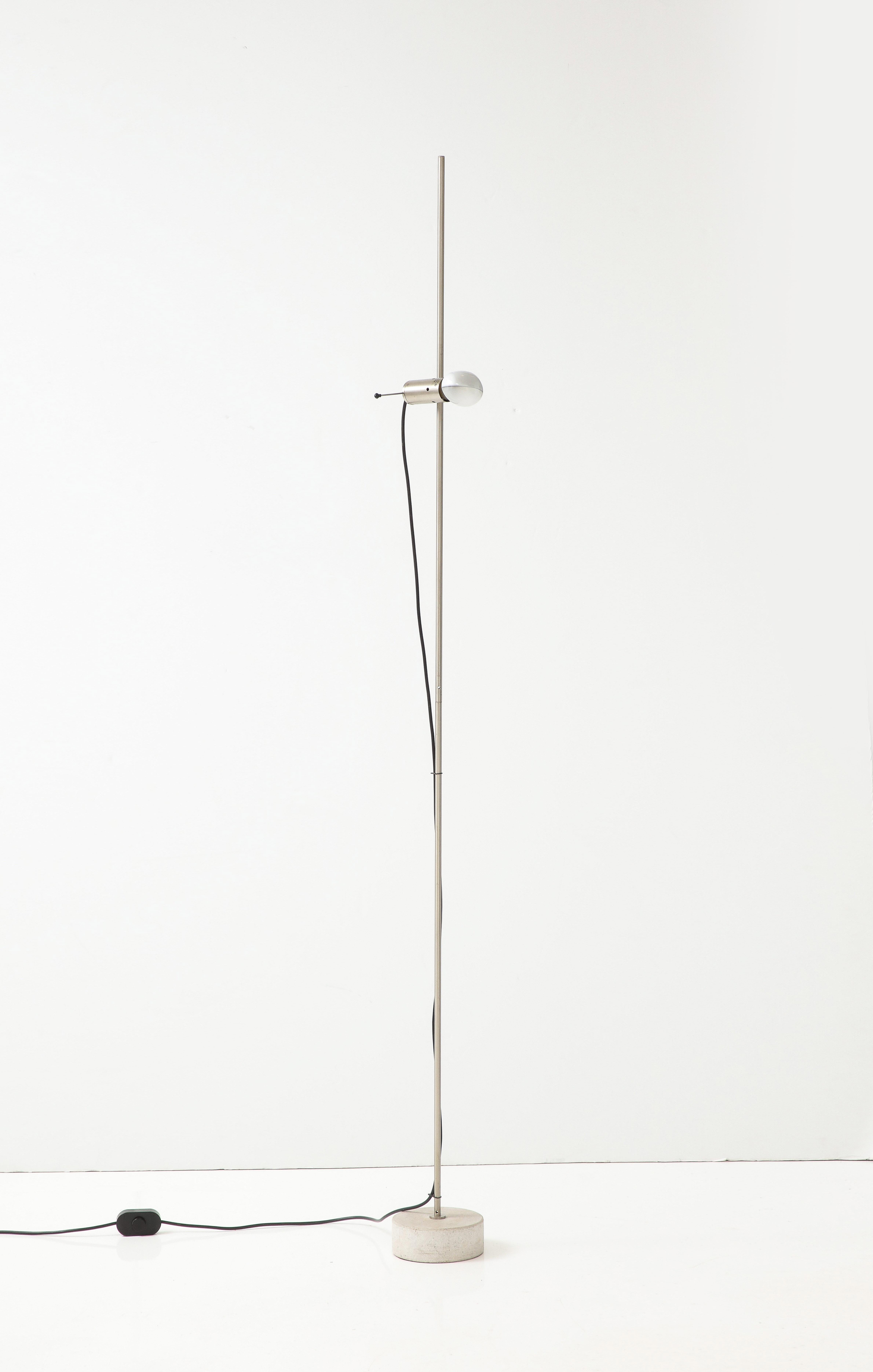 Stainless Steel & Concrete Base Floor Lamp by Tito Agnoli f. Oluce - Italy 1960s In Fair Condition In New York, NY