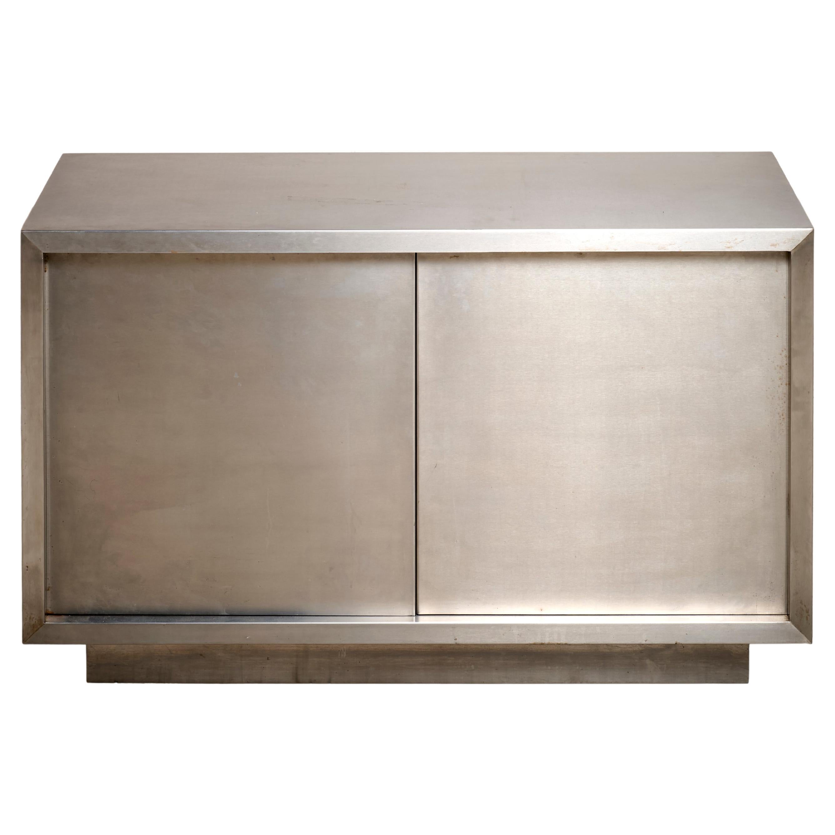 Stainless steel covered sideboard, commissioned piece, 1970, France