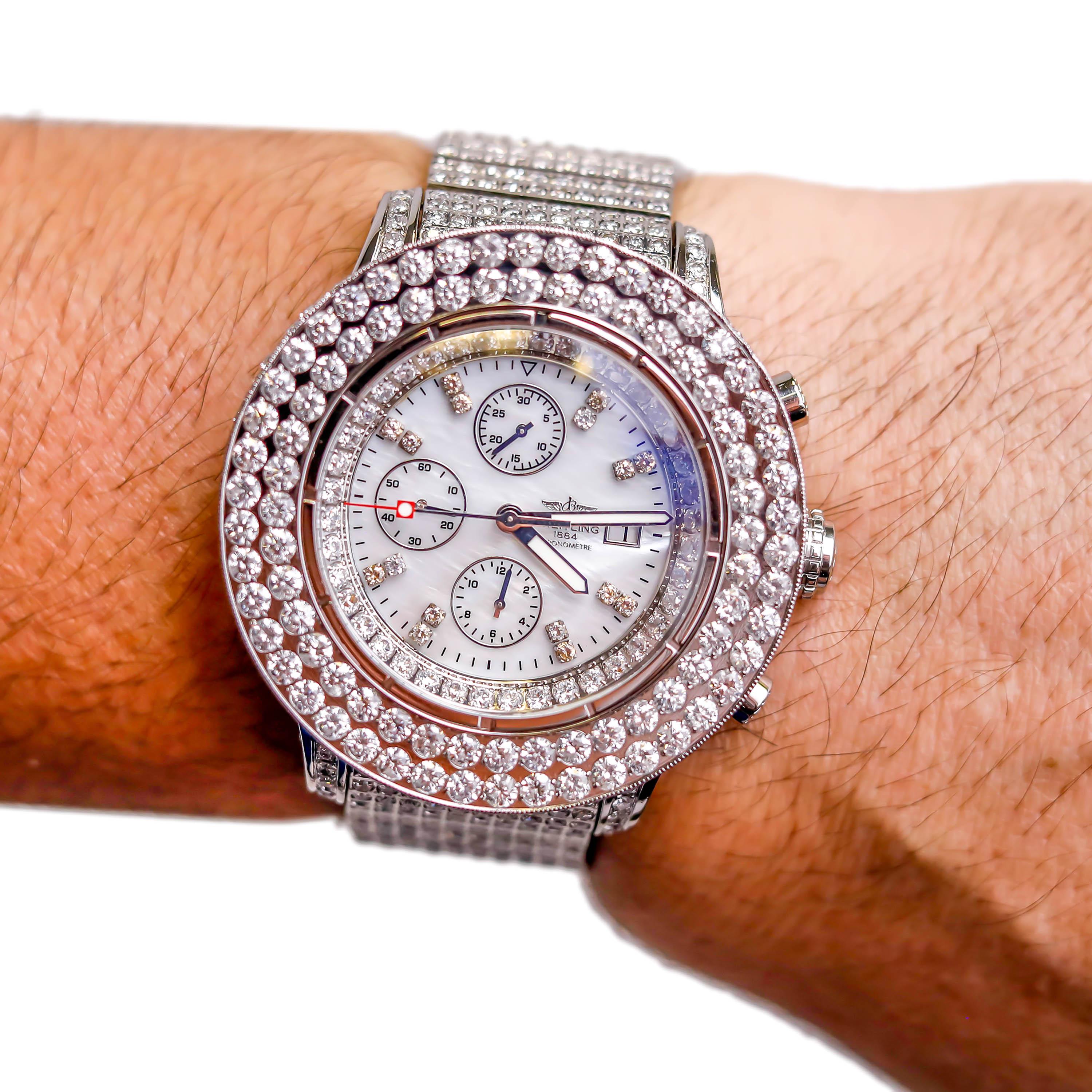 Edelstahl 33 Karat Diamant Breitling Chronometer Automatik-Zifferblattuhr im Zustand „Hervorragend“ im Angebot in New York, NY