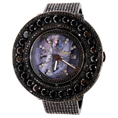 Stainless Steel Custom 90 Carat Black Diamond Dial Breitling Automatic Watch