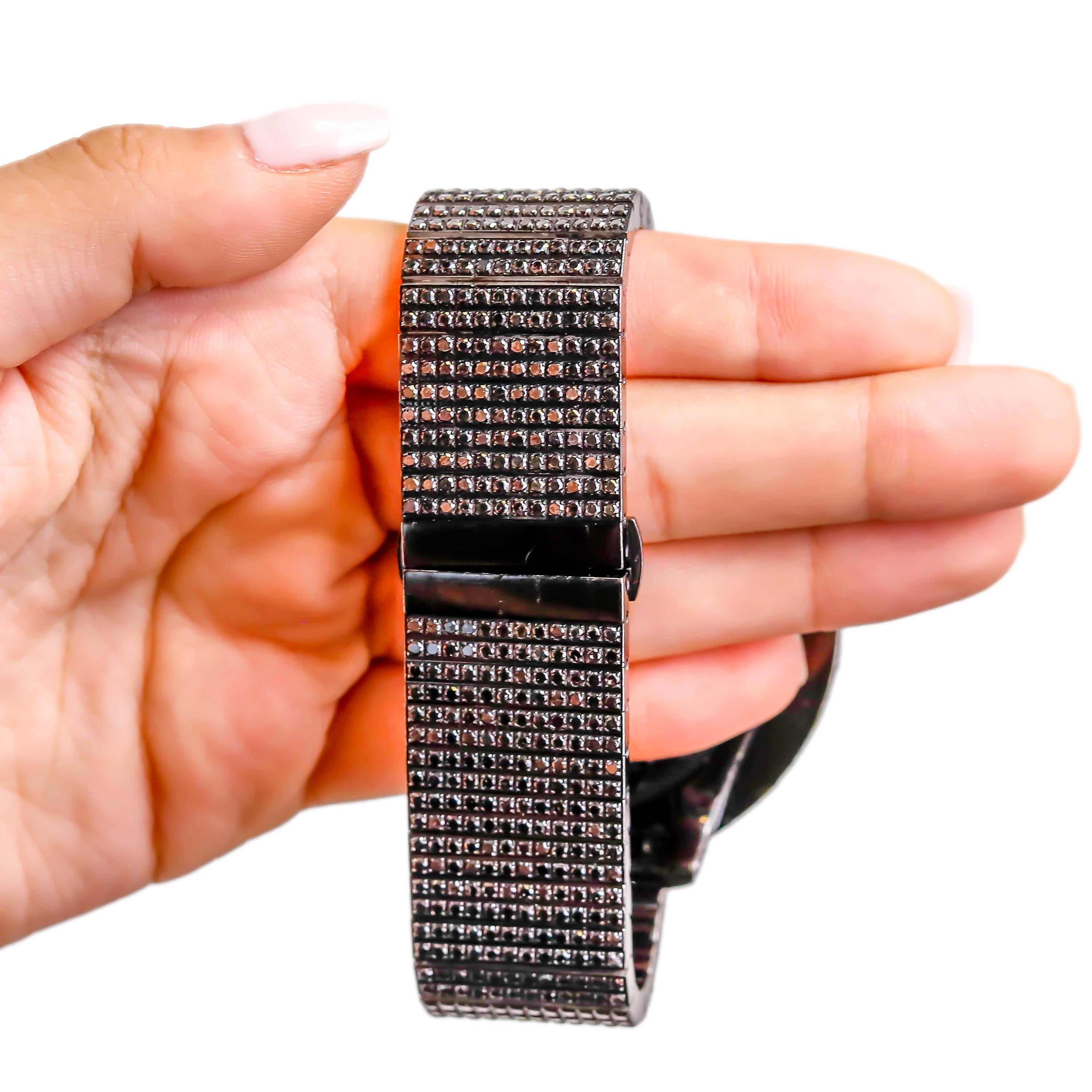 Modern Stainless Steel Custom 90 Carat Black Diamond Dial Breitling Automatic Watch