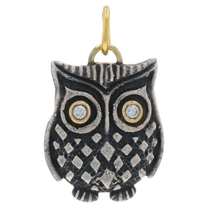 Charm hibou en acier inoxydable avec diamant - 18k Round Brilliant