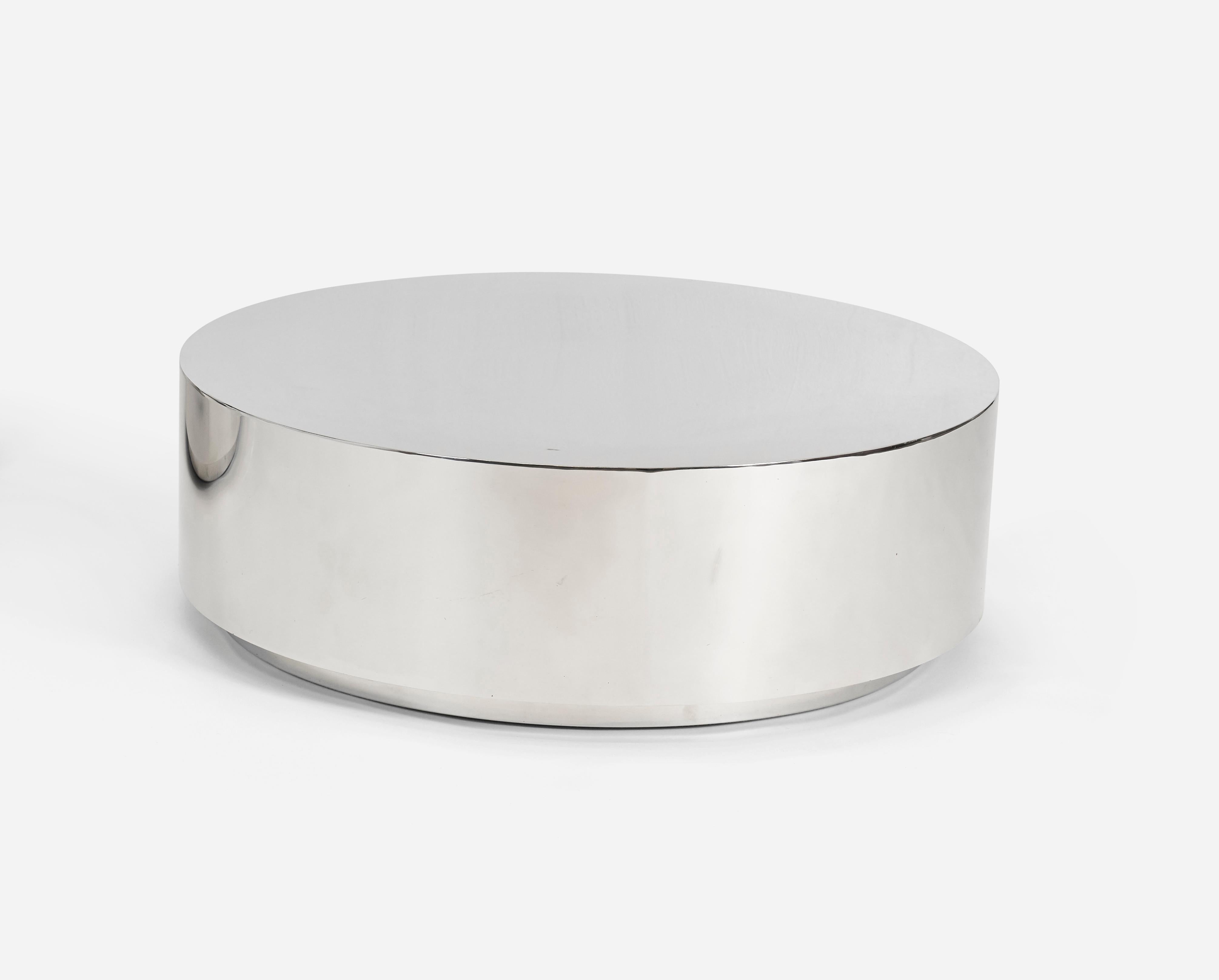 Modern Stainless Steel Drum Coffee Tables by Milo Baughman