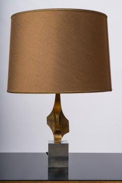 Lampada in acciaio inox e bronzo inciso att. Maison Charles - Francia anni '70