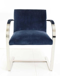 Stainless Steel Flatbar Brno Chairs by Knoll in Blue Velvet