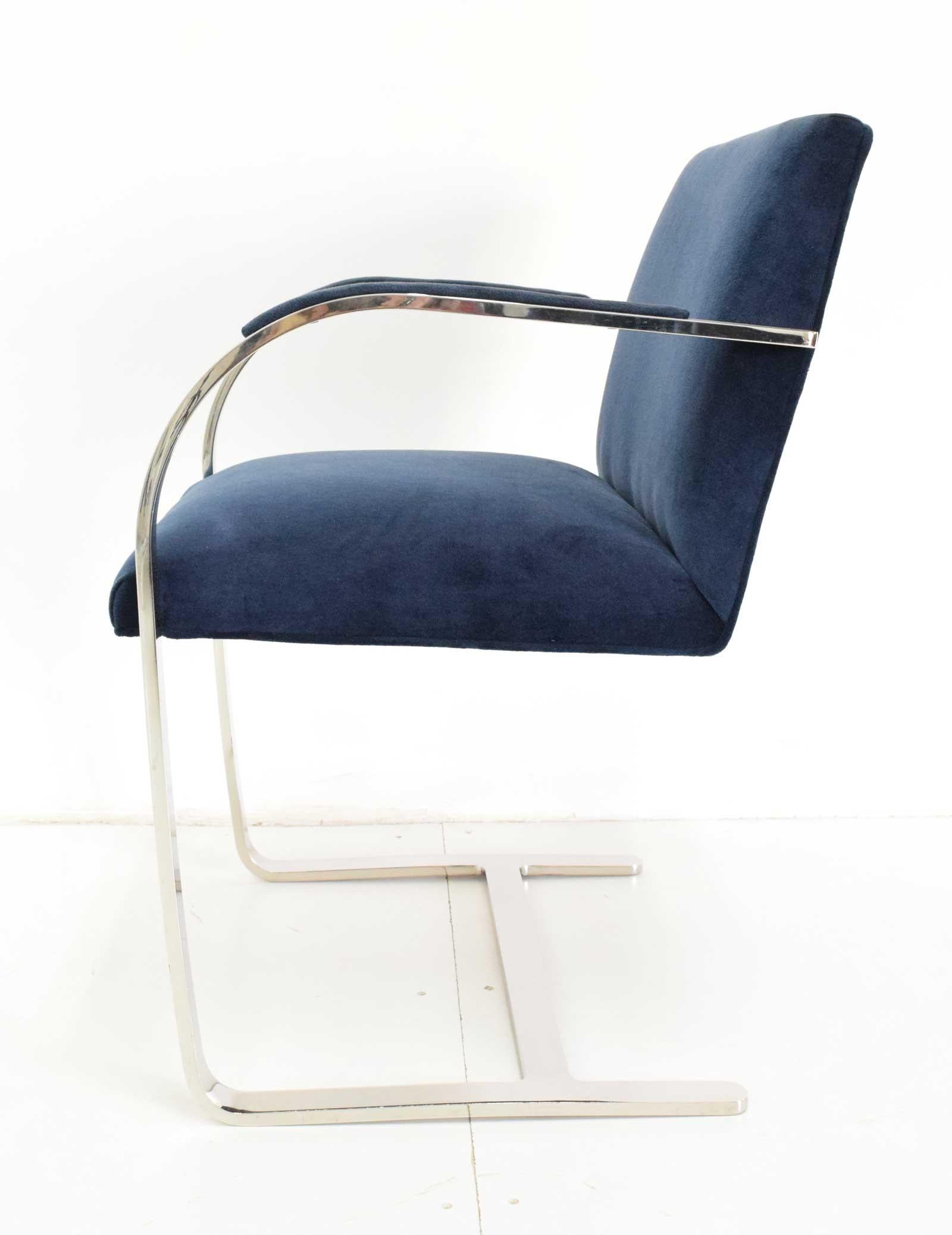 American Stainless Steel Flatbar Brno Chairs by Knoll in Blue Velvet