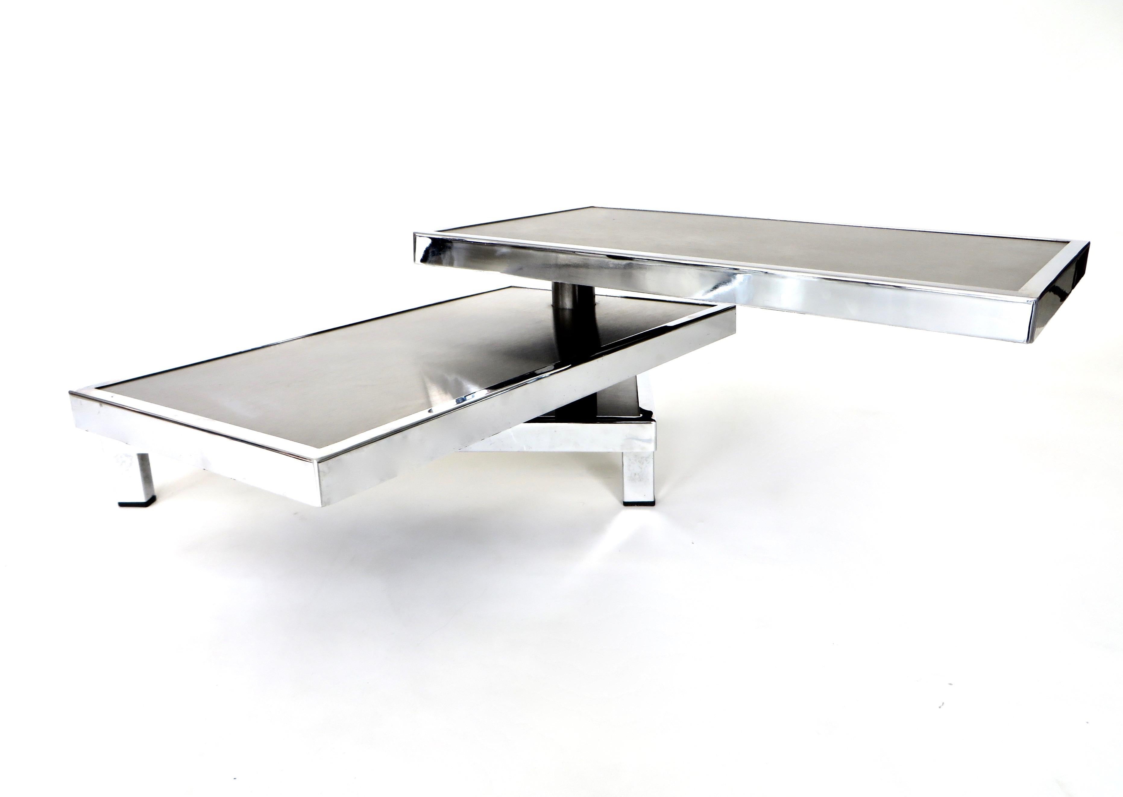 Mid-Century Modern Stainless Steel French Pivoting Side Table or Coffee Table by Mercier Brothers