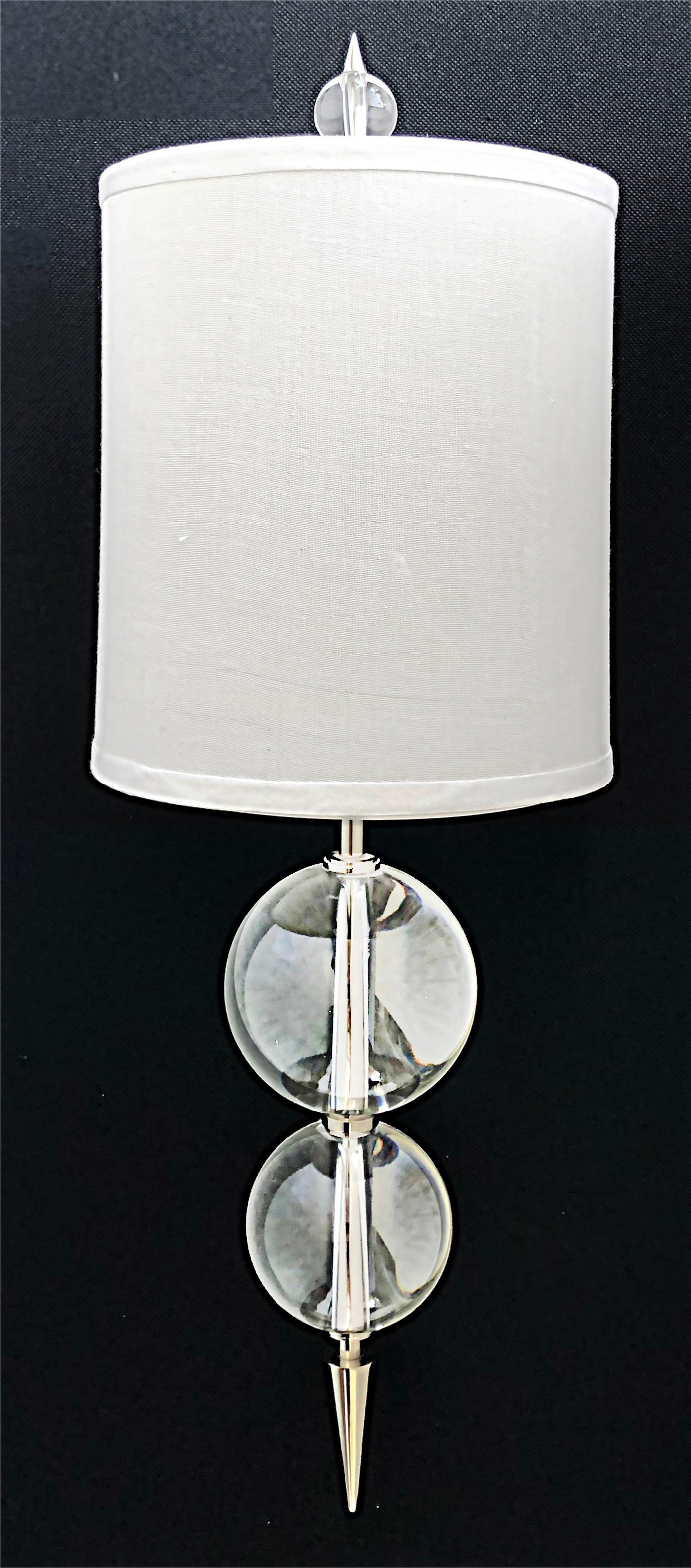 Stainless Steel Glass Ball Wall Sconces with Shades, Finials In Good Condition For Sale In Miami, FL