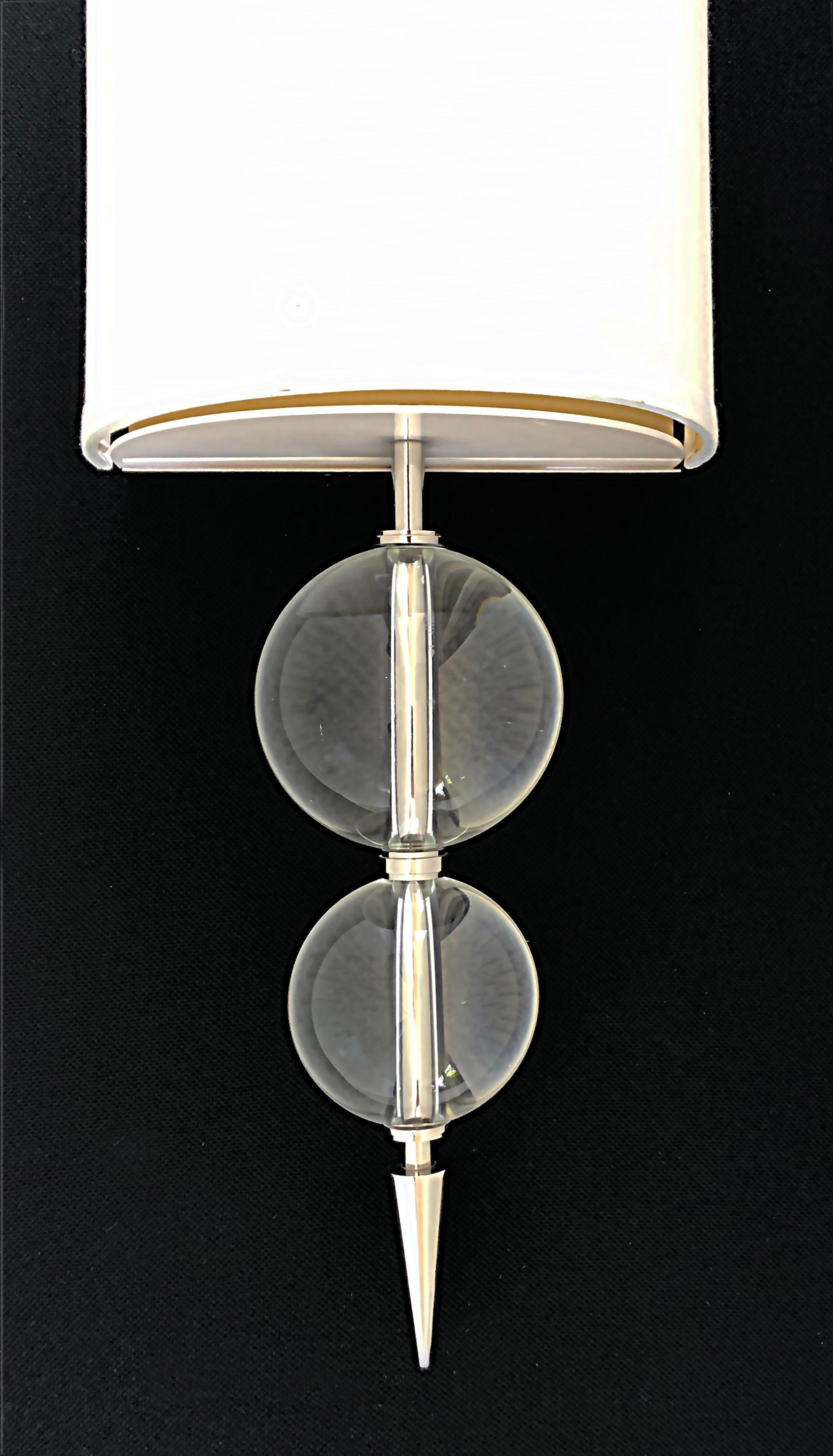 Contemporary Stainless Steel Glass Ball Wall Sconces with Shades, Finials For Sale