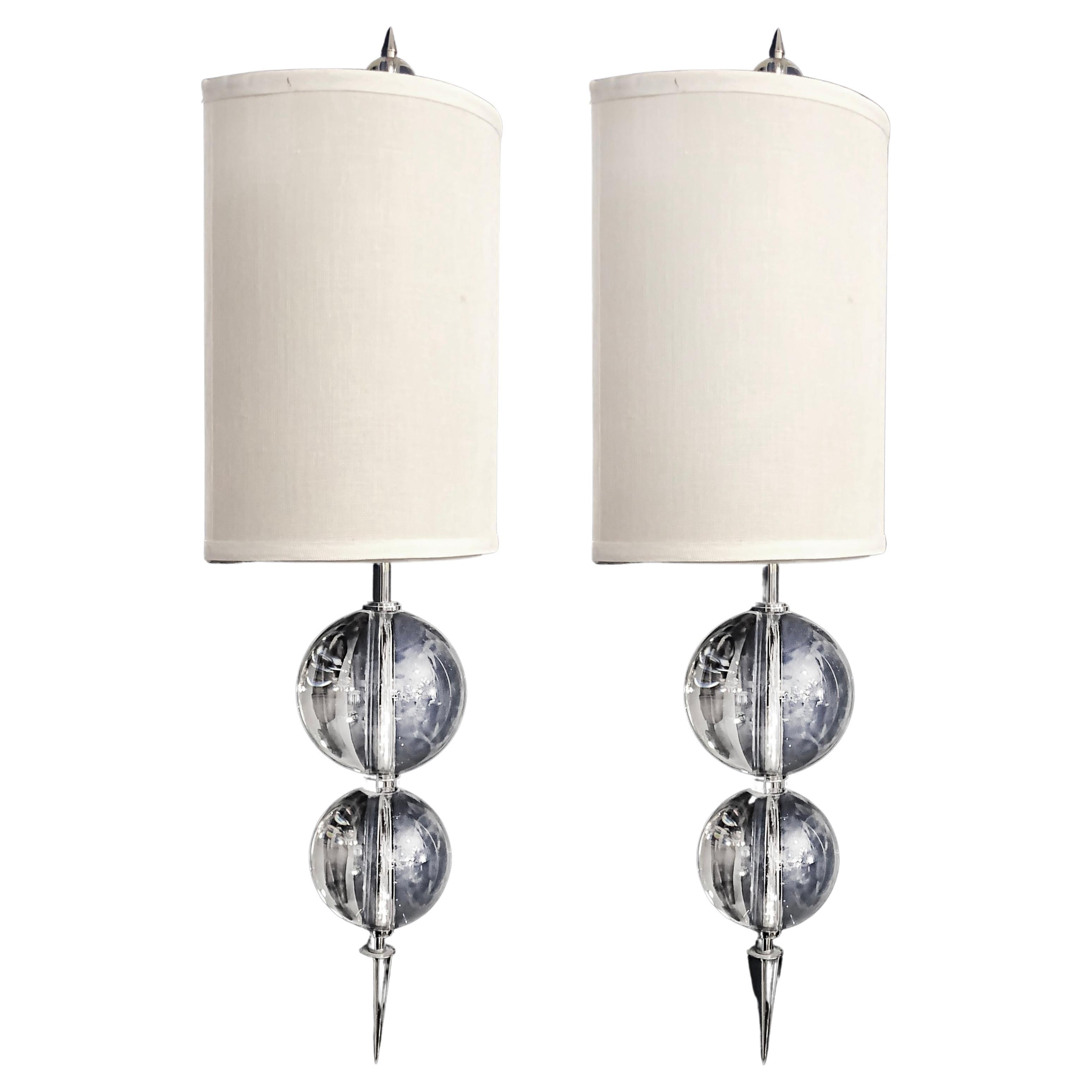 Stainless Steel Glass Ball Wall Sconces with Shades, Finials