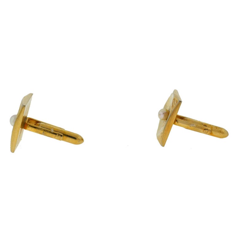 Gold Square Metal Cufflinks with Crystal main image 1