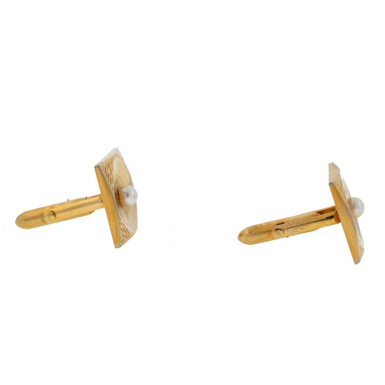Gold Square Metal Cufflinks with Crystal main image 0