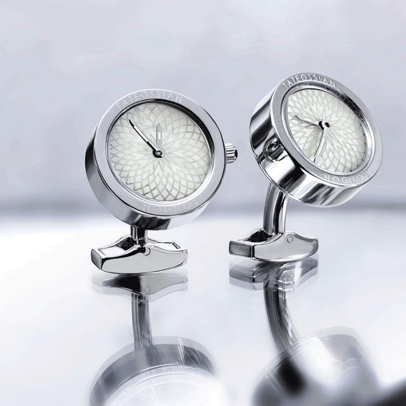 Stainless Steel Guilloche Watch Cufflinks with White Mother of Pearl

This watch cufflink is an elegant take on our signature style and combines our beautifully engraved guilloche pattern on mother of pearl with a brushed stainless steel case. Each