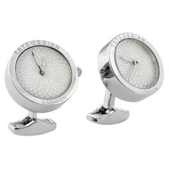 Stainless Steel Guilloche Watch Cufflinks with White Mother of Pearl