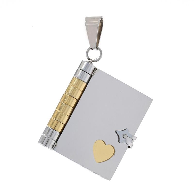 Metal Content: Stainless Steel (gold plated)

Theme: Heart Diary, Journal

Measurements
Tall (from stationary bail): 1 19/32