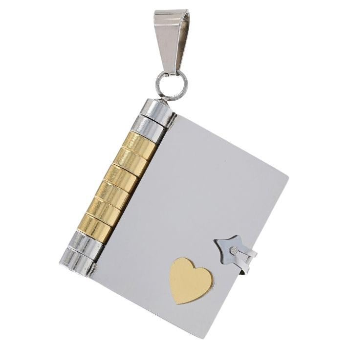 Stainless Steel Heart Diary Pendant - Gold Plated Journal Love Gift Opens For Sale