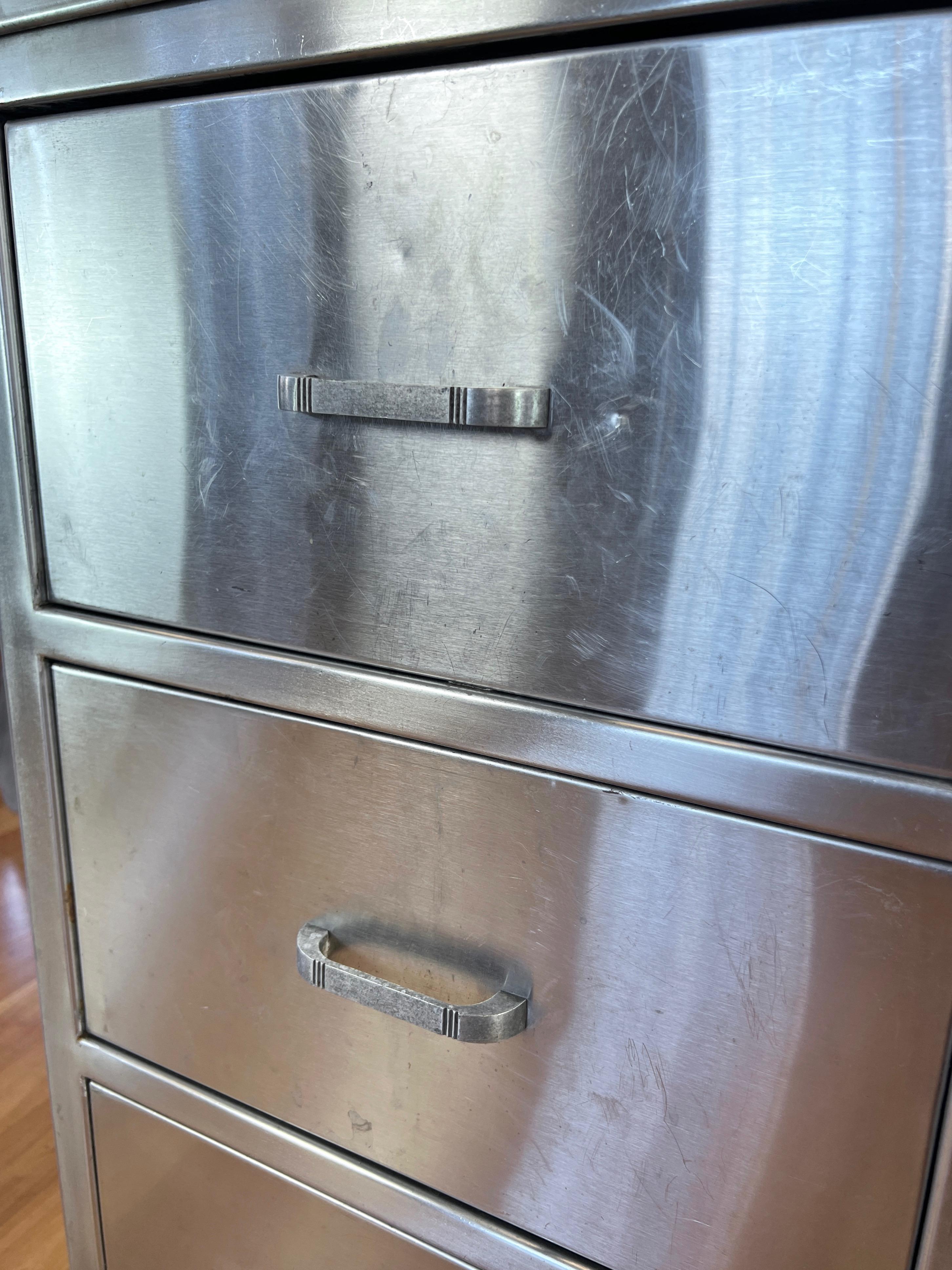Stainless Steel Hutch with Glass Door Display Cabinet and Drawers, 1950s 5