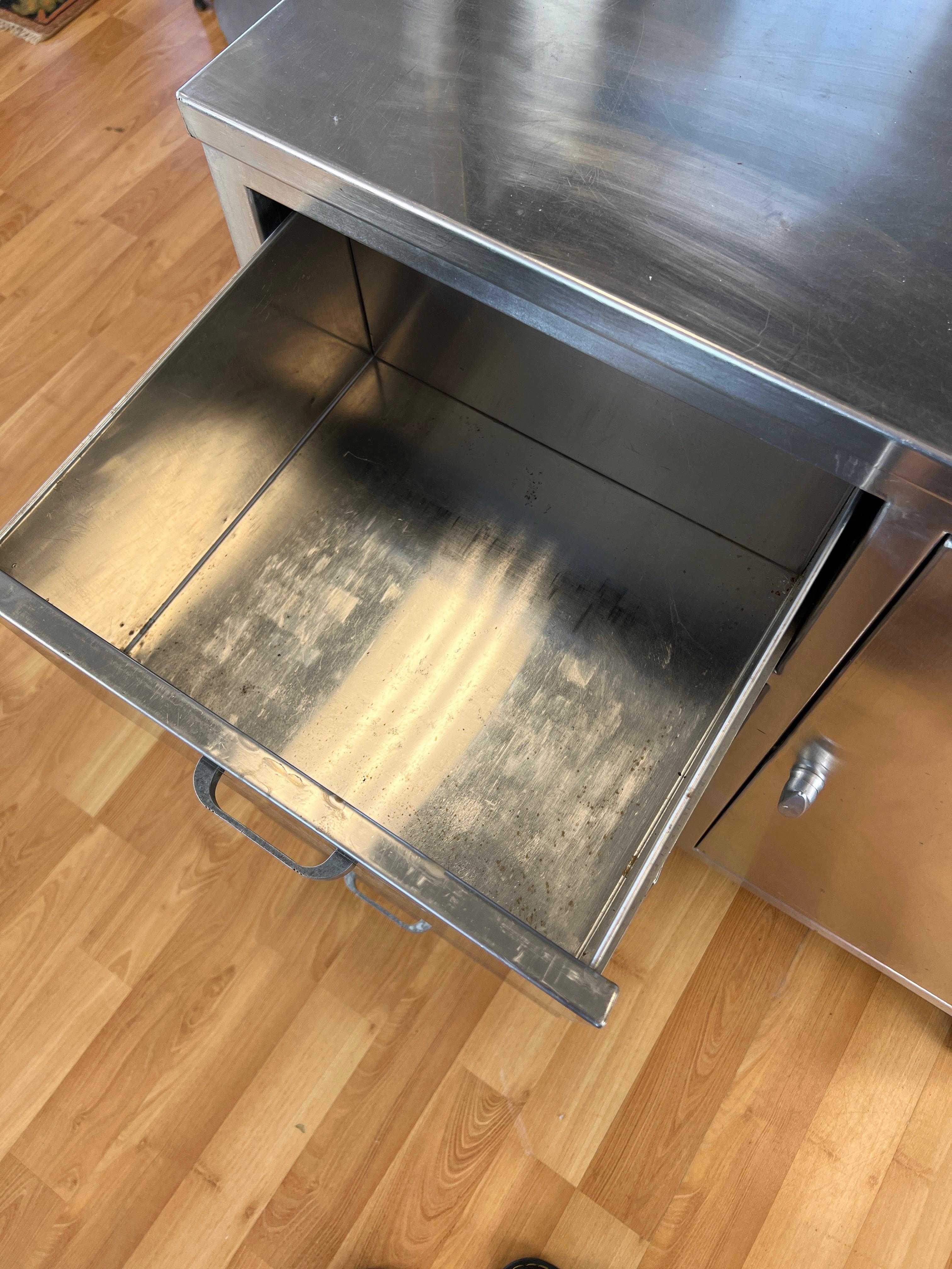 Stainless Steel Hutch with Glass Door Display Cabinet and Drawers, 1950s 7