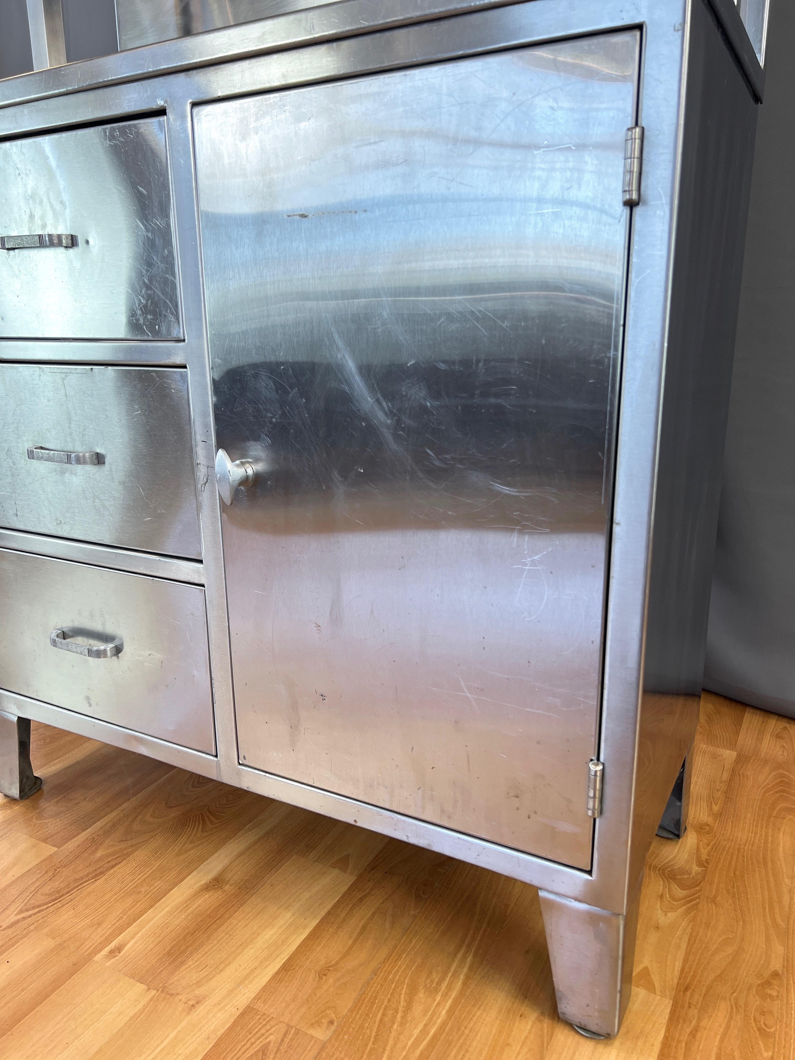 Stainless Steel Hutch with Glass Door Display Cabinet and Drawers, 1950s 8