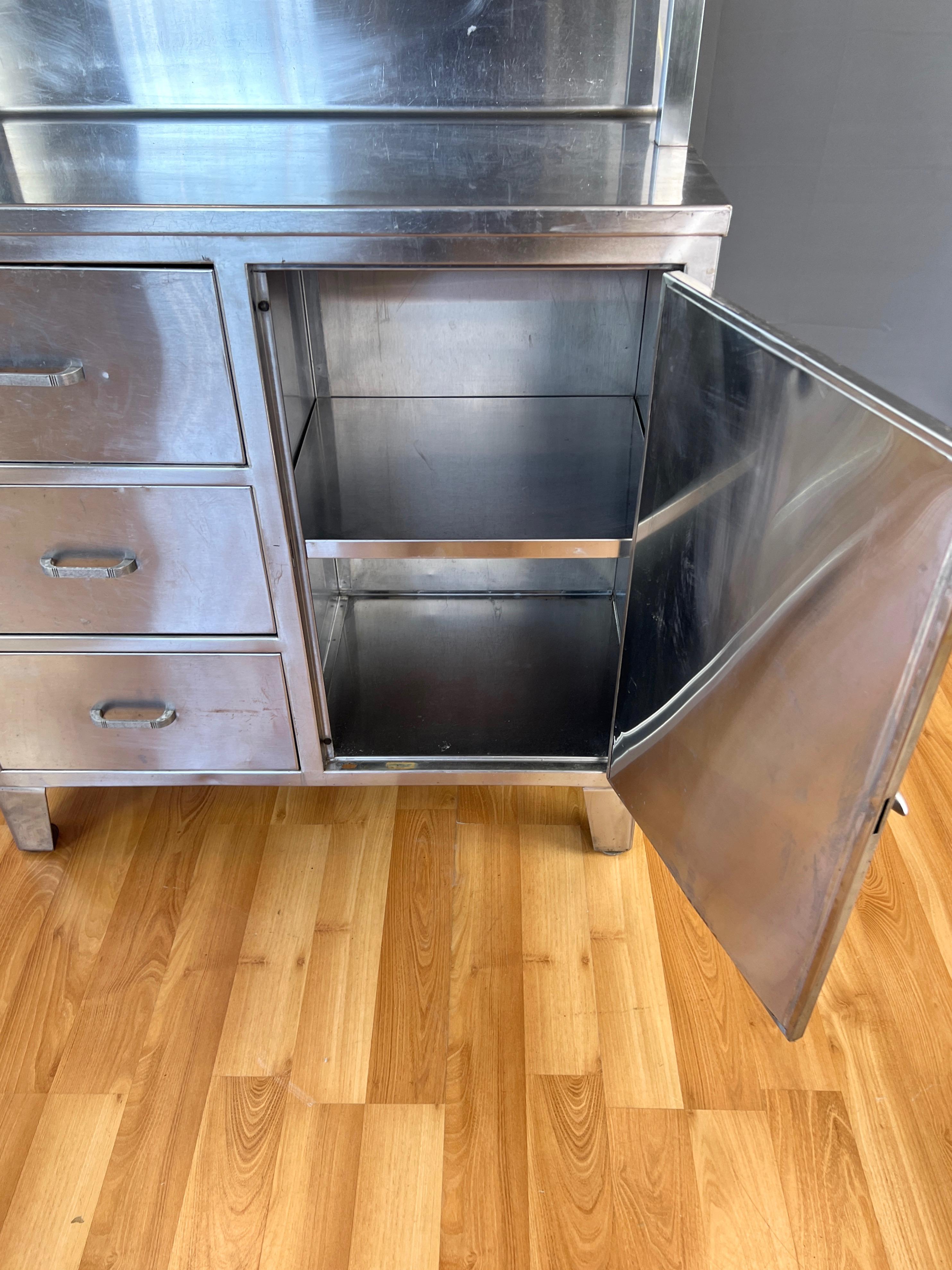 Stainless Steel Hutch with Glass Door Display Cabinet and Drawers, 1950s 9