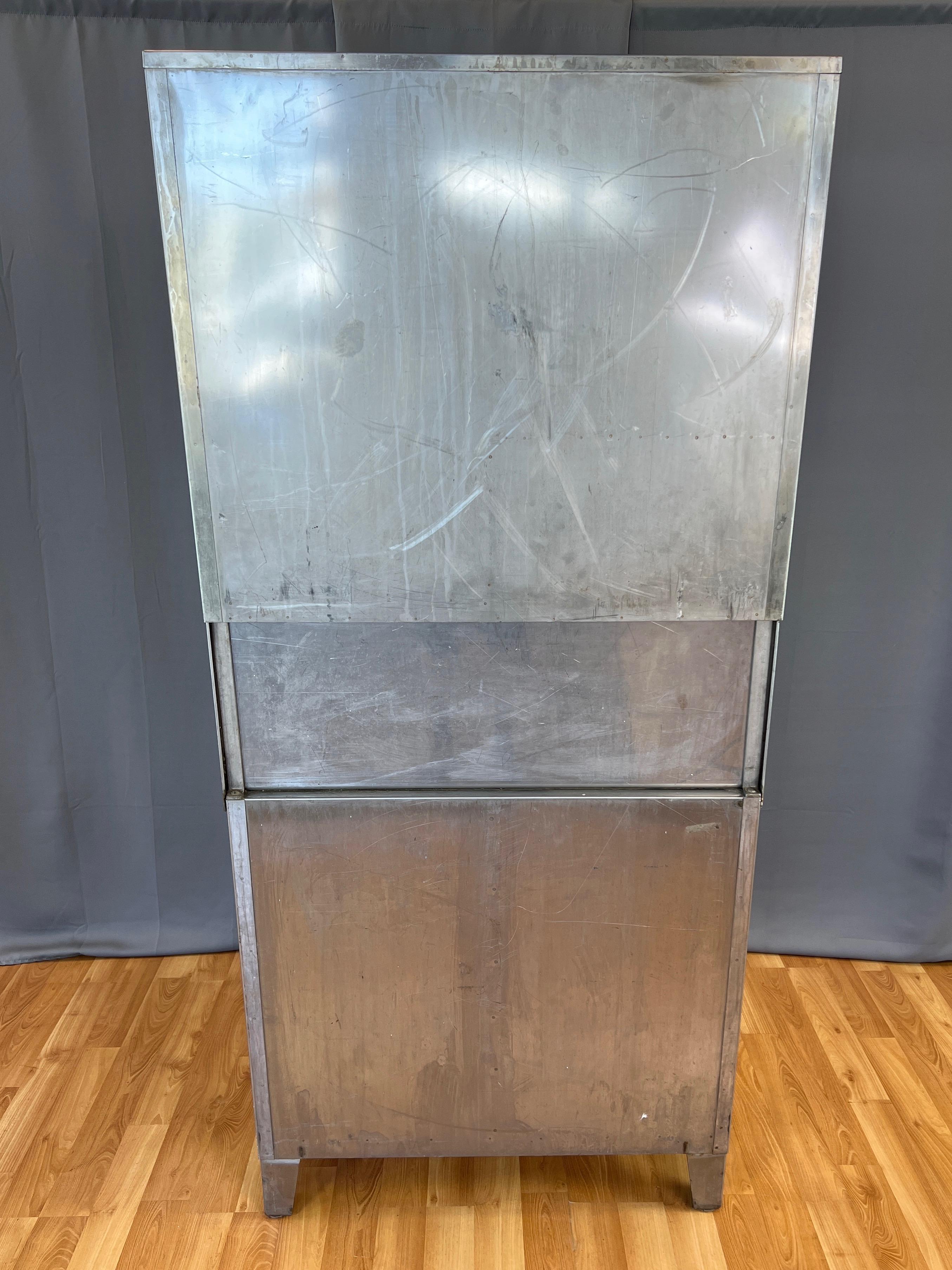 Stainless Steel Hutch with Glass Door Display Cabinet and Drawers, 1950s 11
