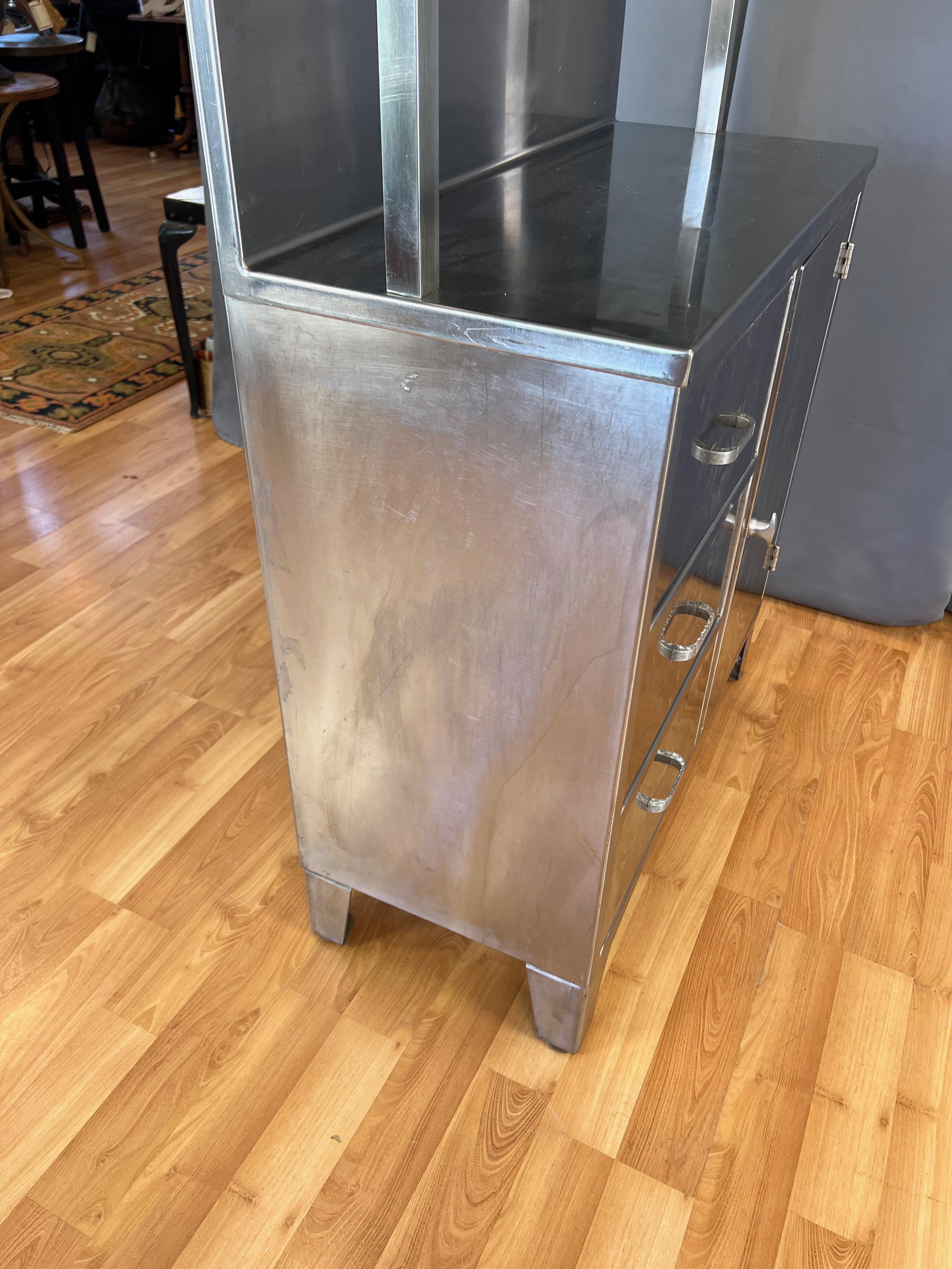 Stainless Steel Hutch with Glass Door Display Cabinet and Drawers, 1950s 14