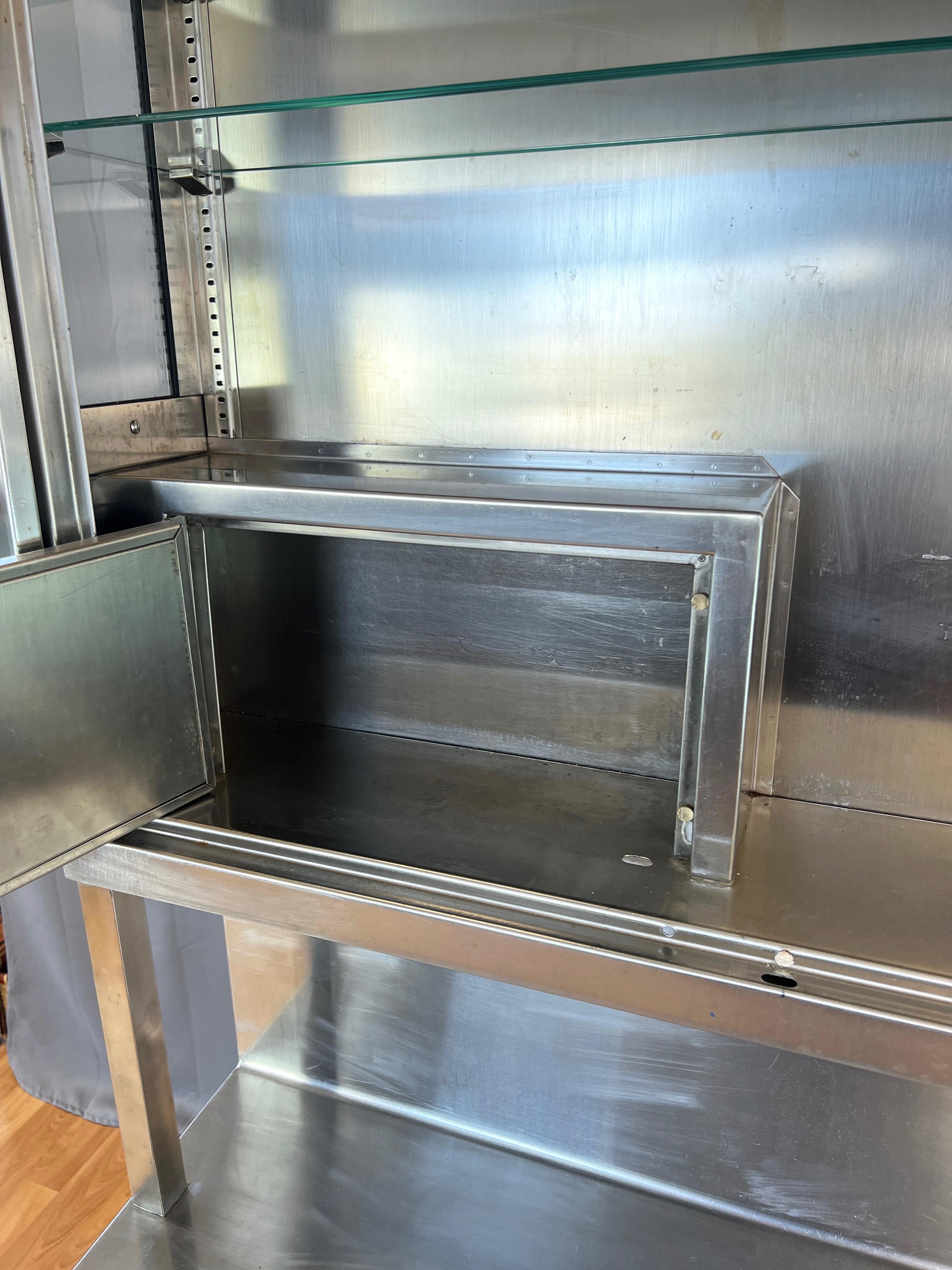 Mid-20th Century Stainless Steel Hutch with Glass Door Display Cabinet and Drawers, 1950s